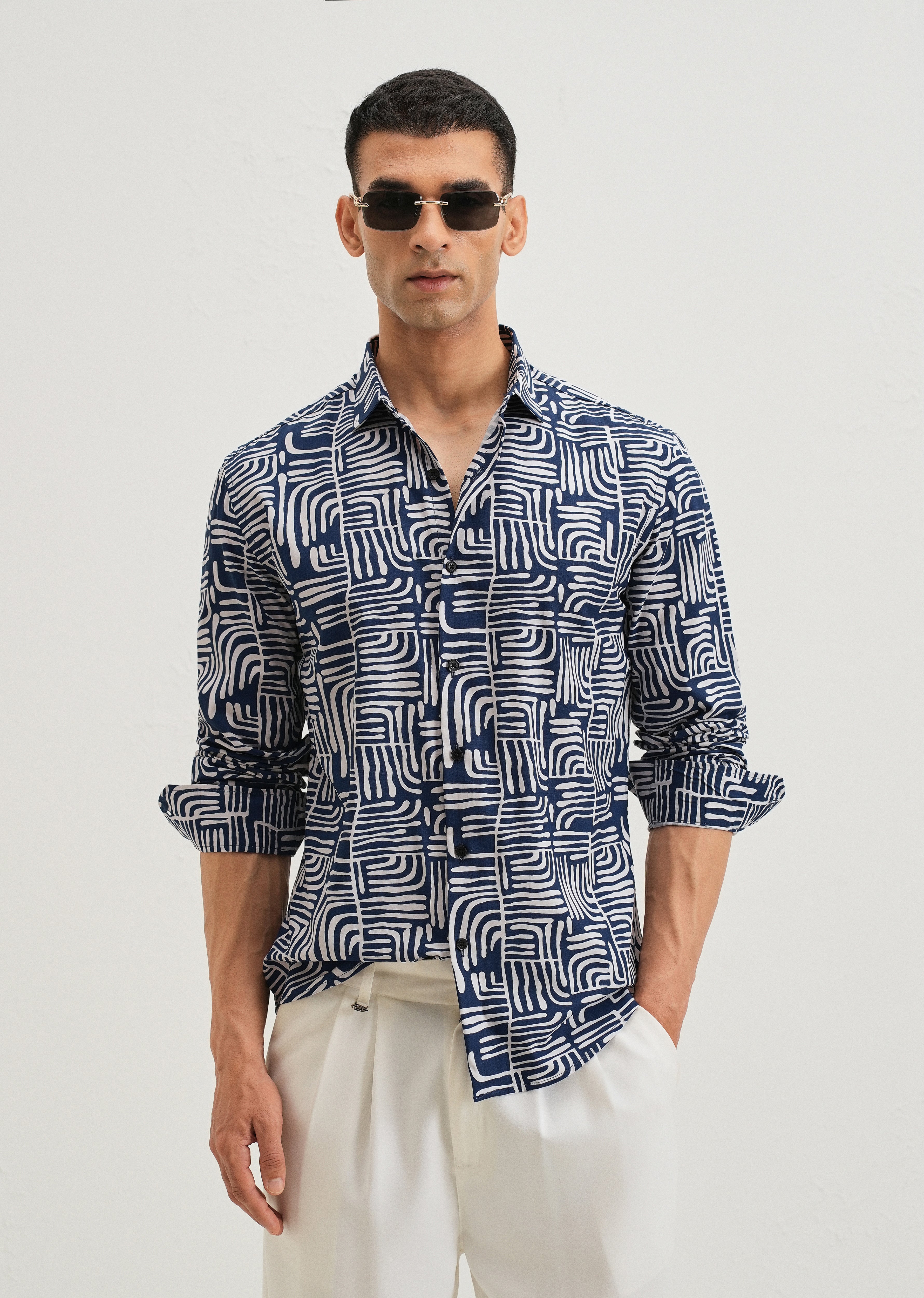 Art Deco Blue Printed Shirt