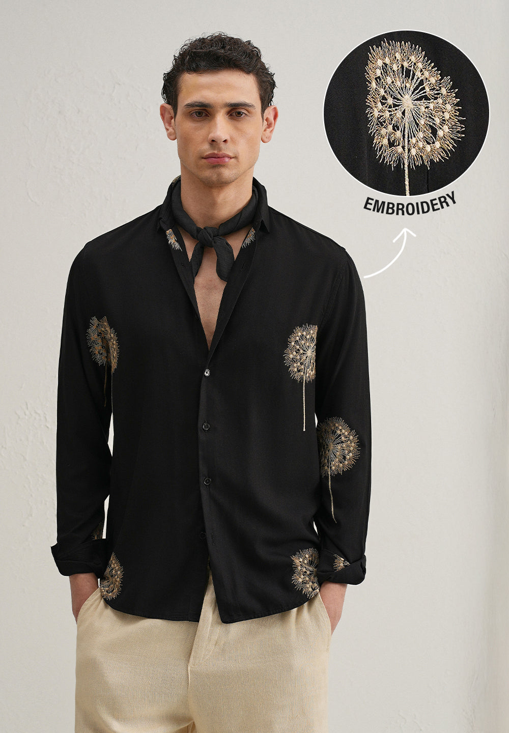Black Dandelion Embroidery Shirt