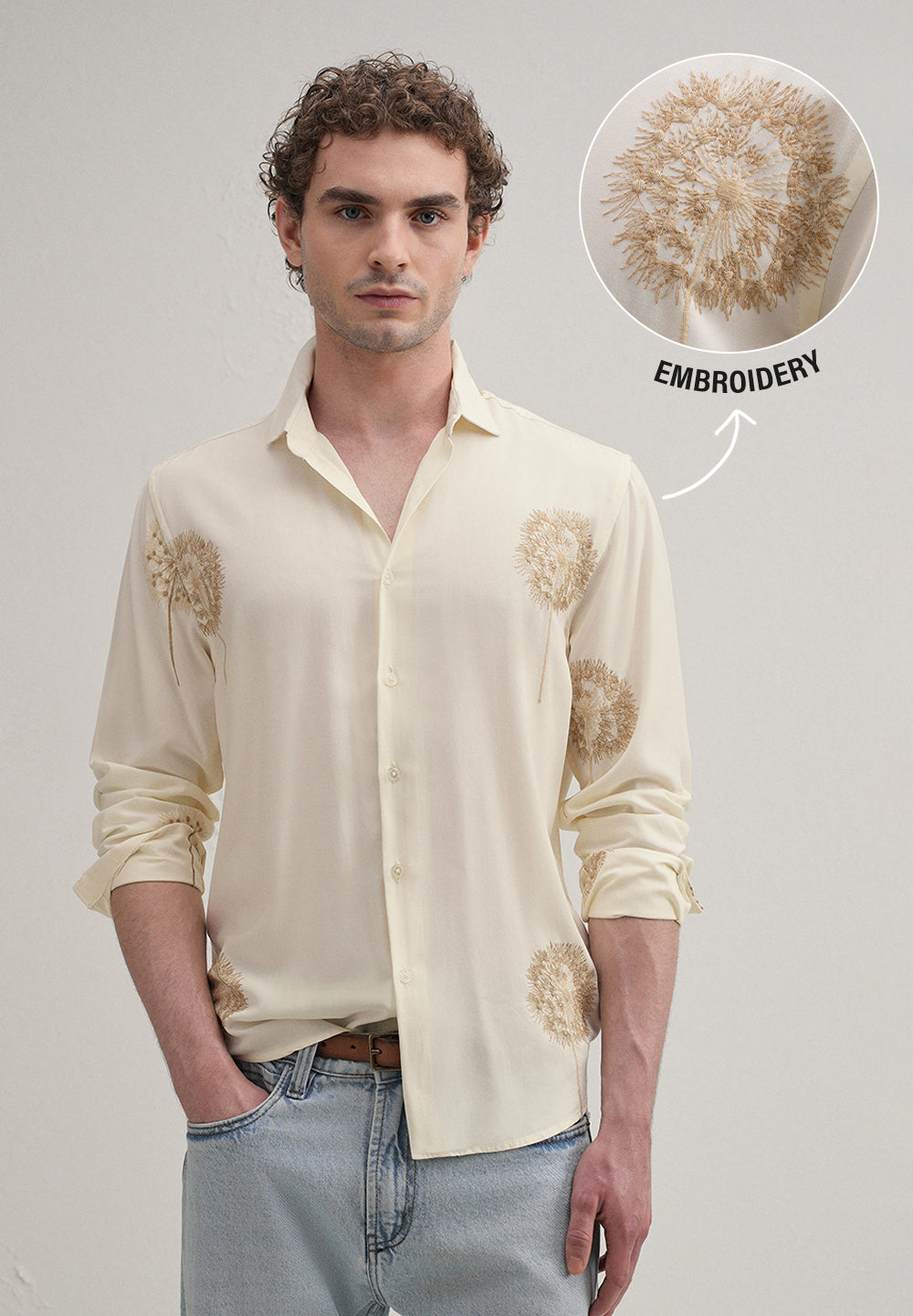 Cream Dandelion Embroidery Shirt