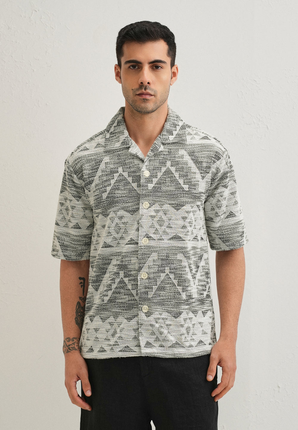 Ash Black Jacquard Knitted Shirt
