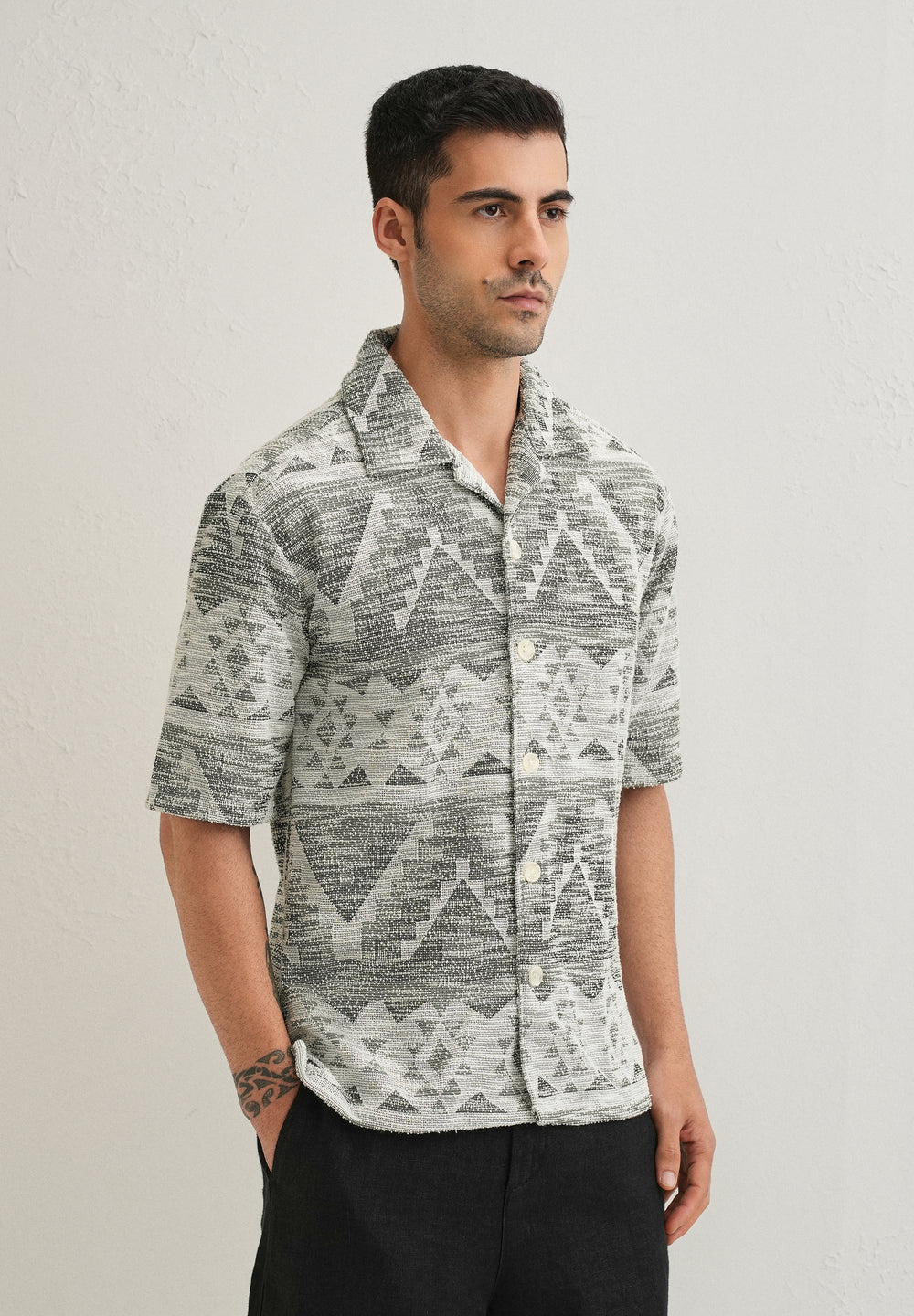 Ash Black Jacquard Knitted Shirt