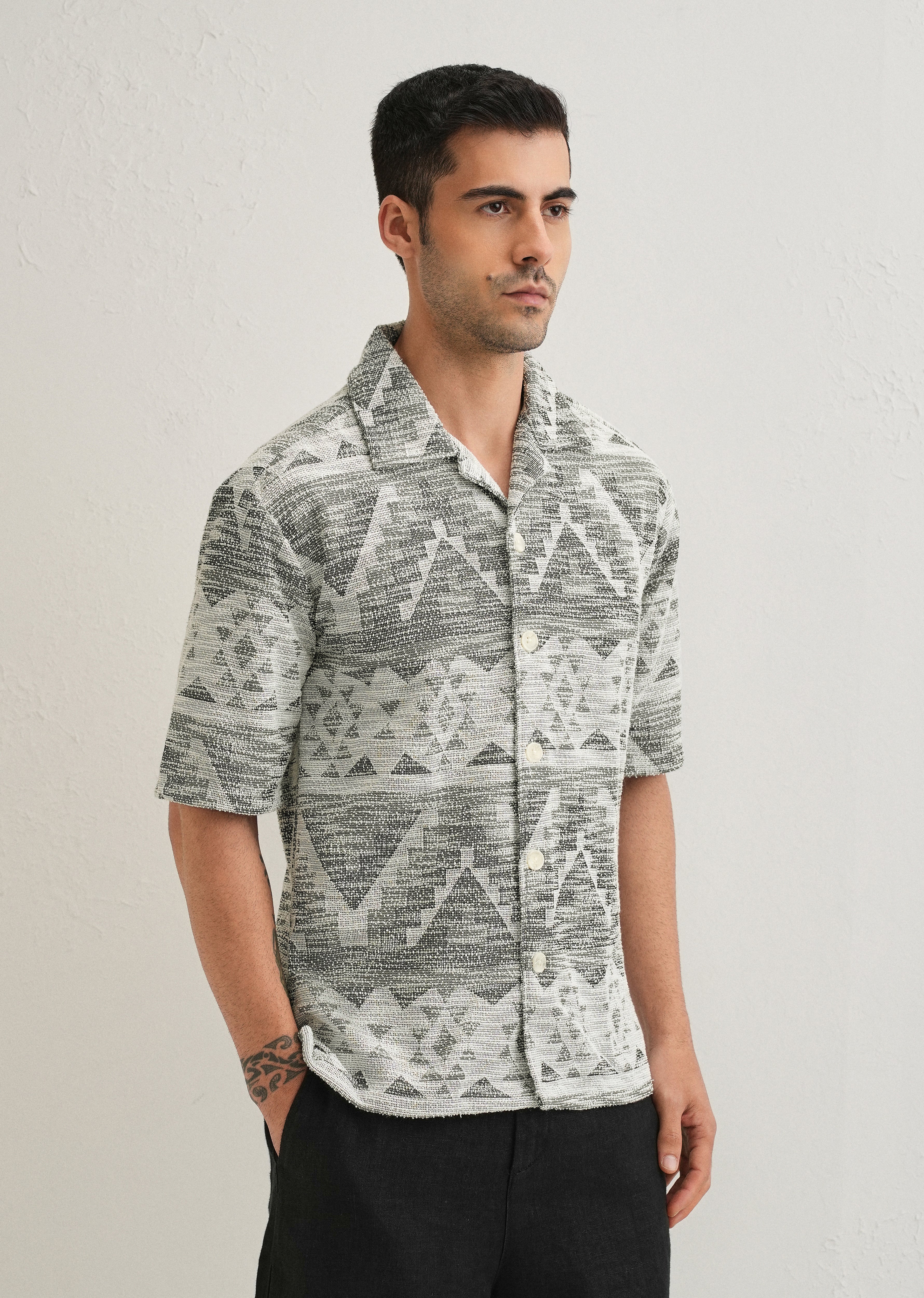 Ash Black Jacquard Knitted Shirt
