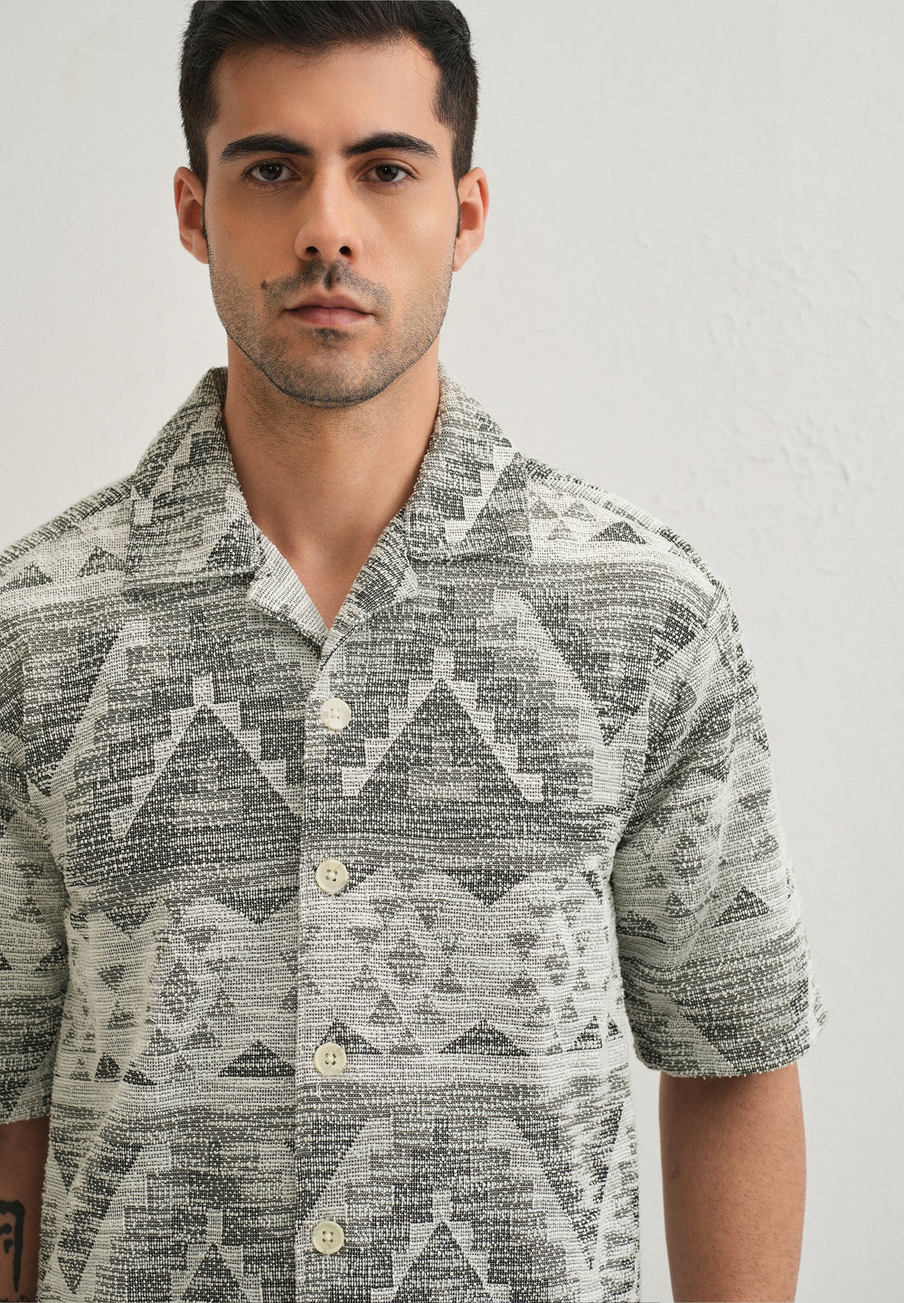 Ash Black Jacquard Knitted Shirt