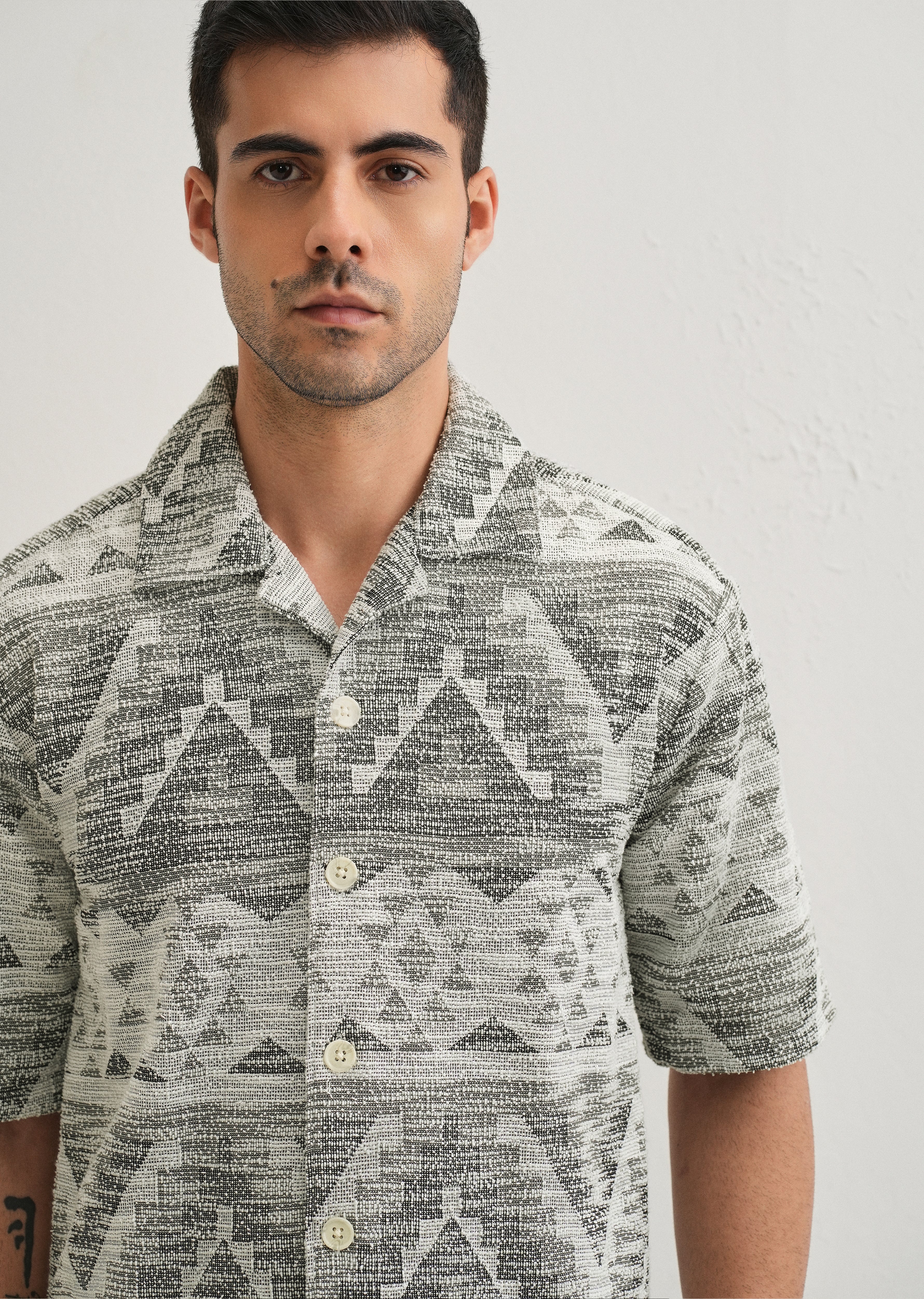 Ash Black Jacquard Knitted Shirt