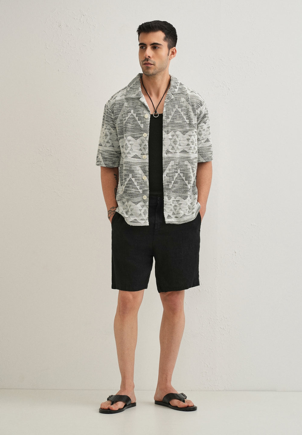 Ash Black Jacquard Knitted Shirt