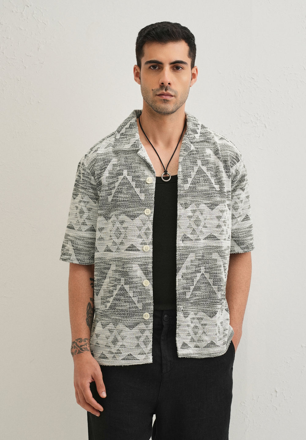 Ash Black Jacquard Knitted Shirt
