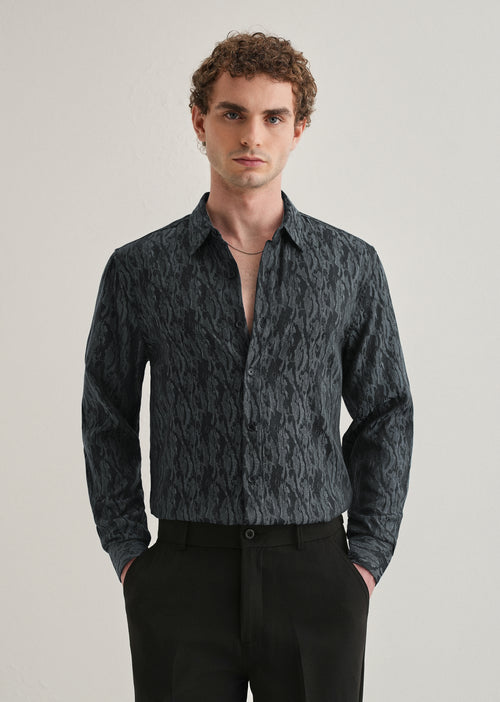 Ash Blue Abstract Jacquard Shirt