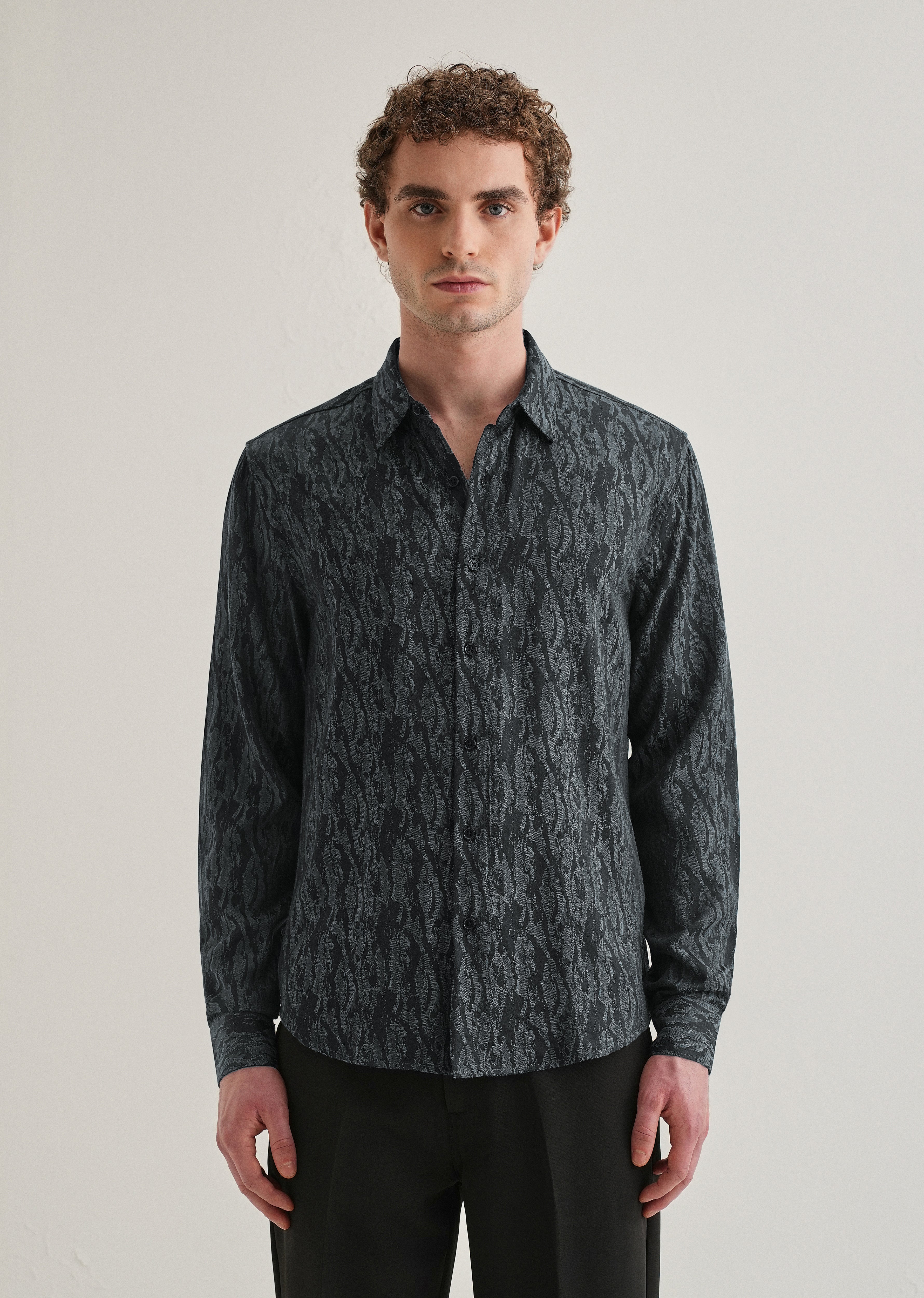Ash Blue Abstract Jacquard Shirt