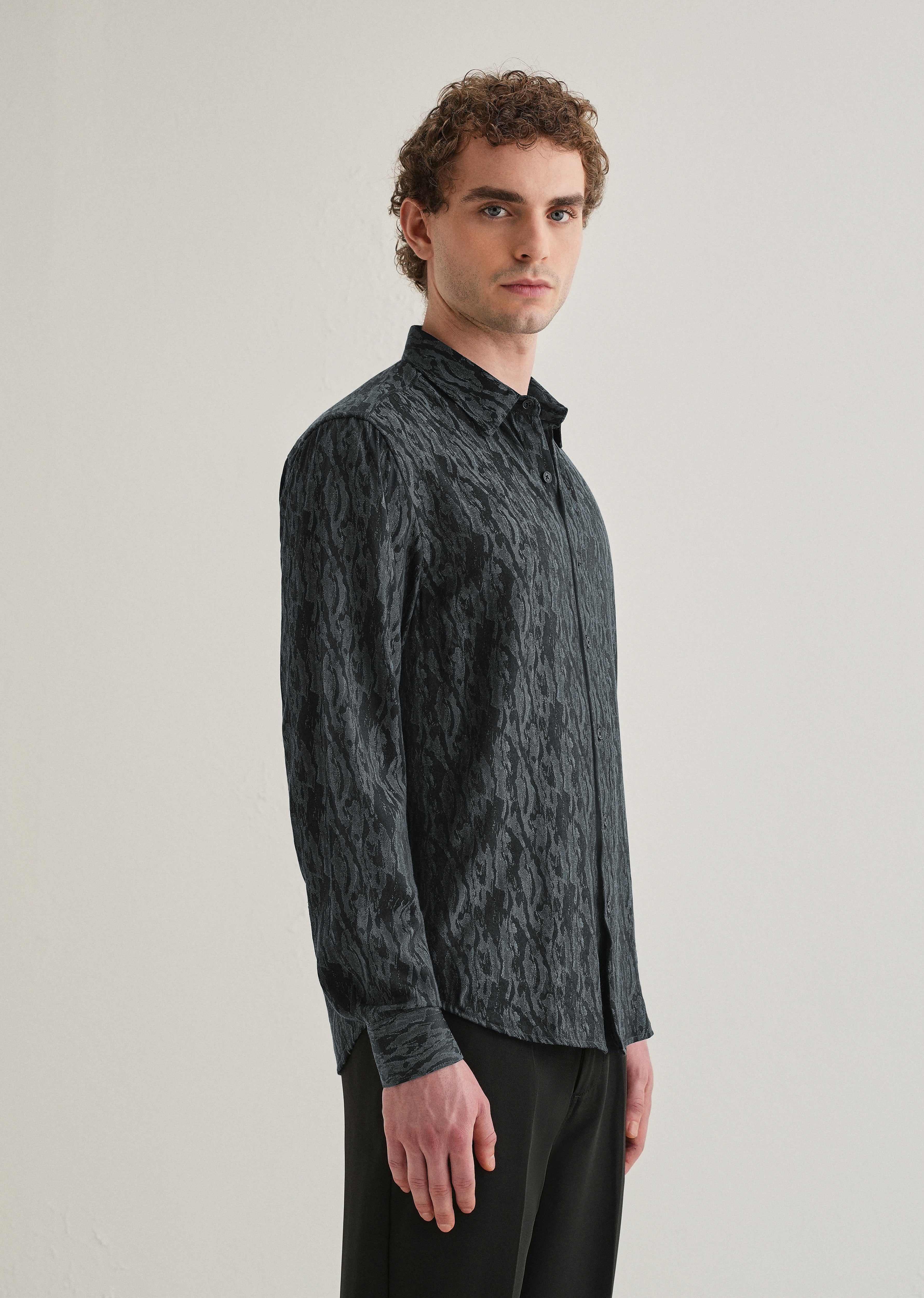 Ash Blue Abstract Jacquard Shirt