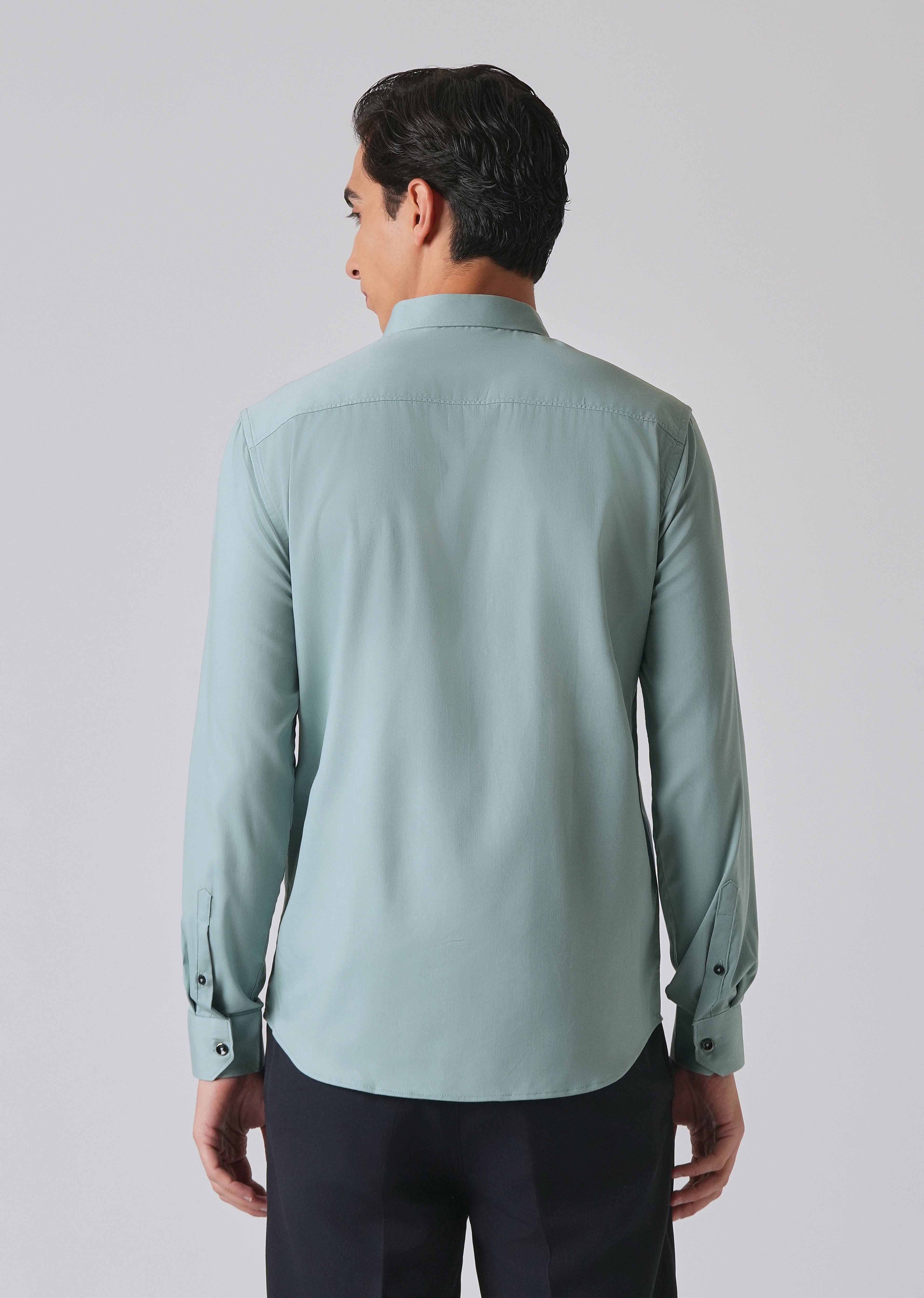 Ash Green Cotton Stretch Plain Shirt