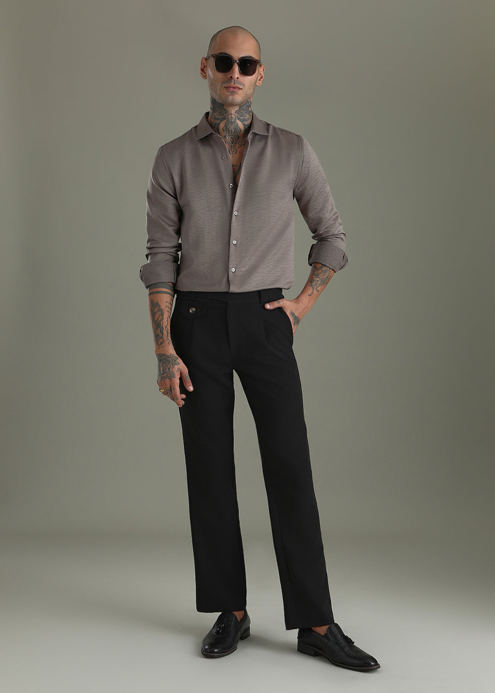 Ash Grey Crushed Satin Shirt