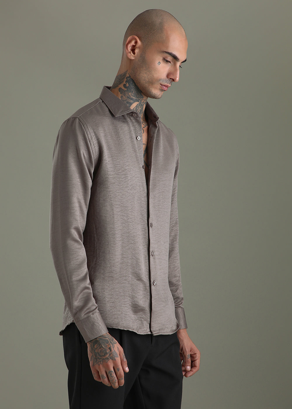 Ash Grey Crushed Satin Shirt