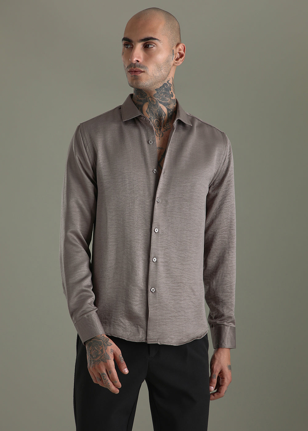 Ash Grey Crushed Satin Shirt