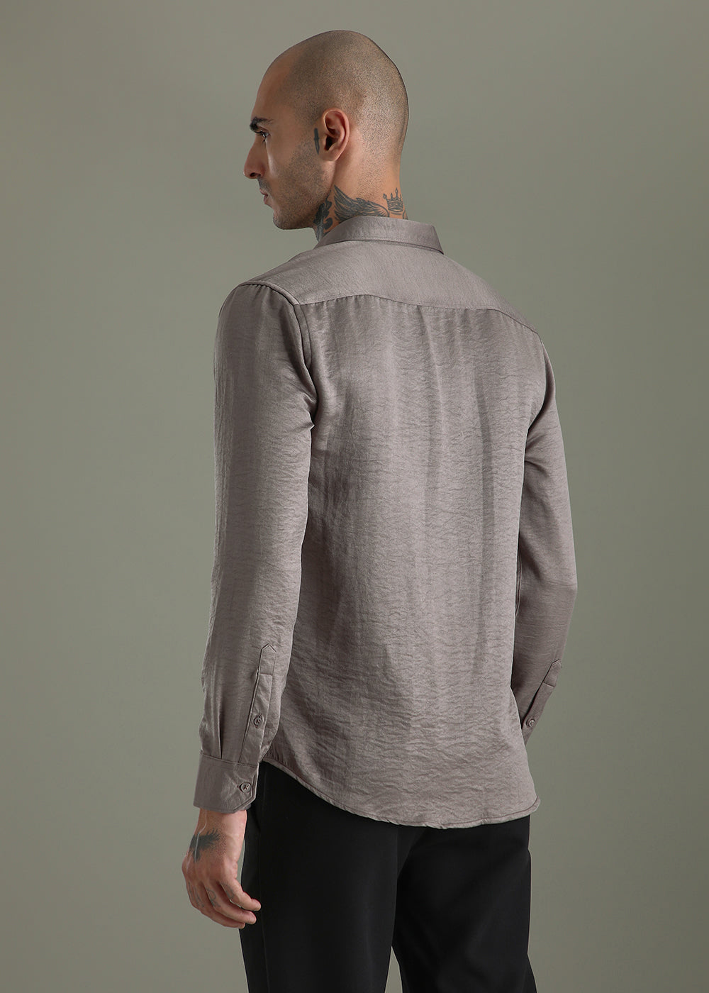 Ash Grey Crushed Satin Shirt