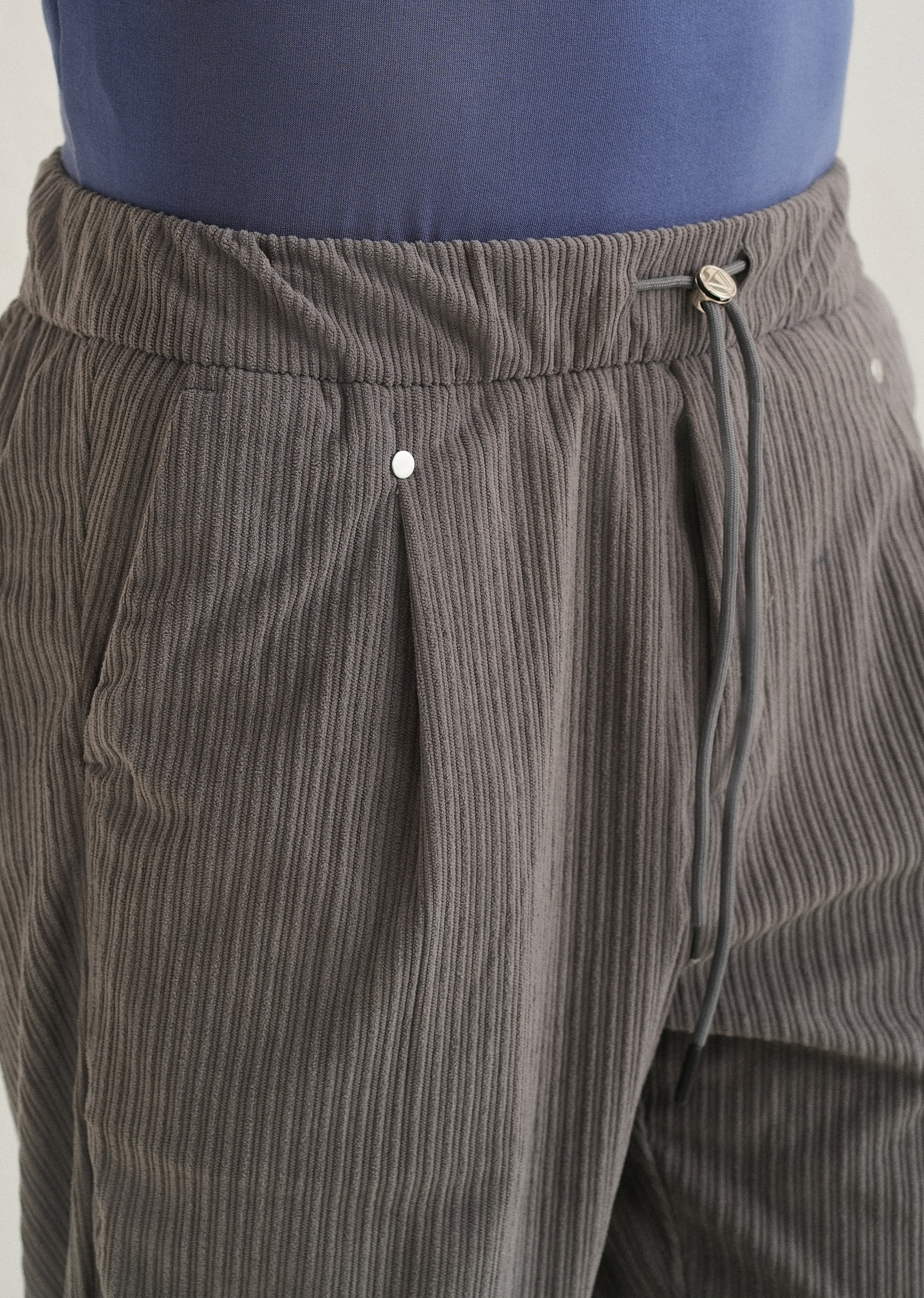 Ash Grey Drawstring Corduroy Pant