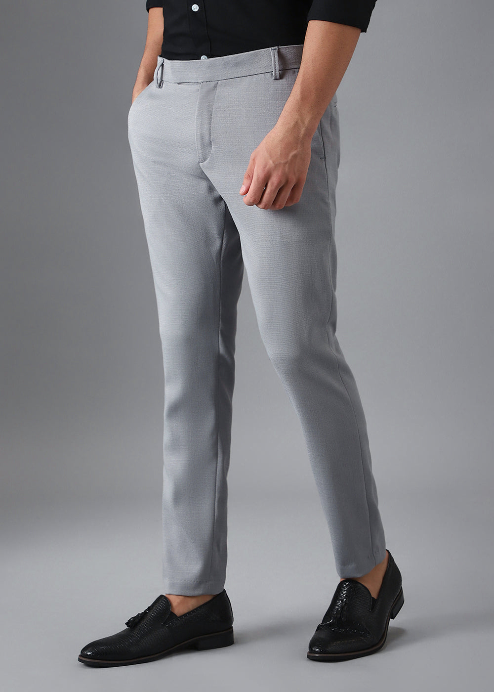 Ash Grey Blended Linen Formal Trouser - Main Image