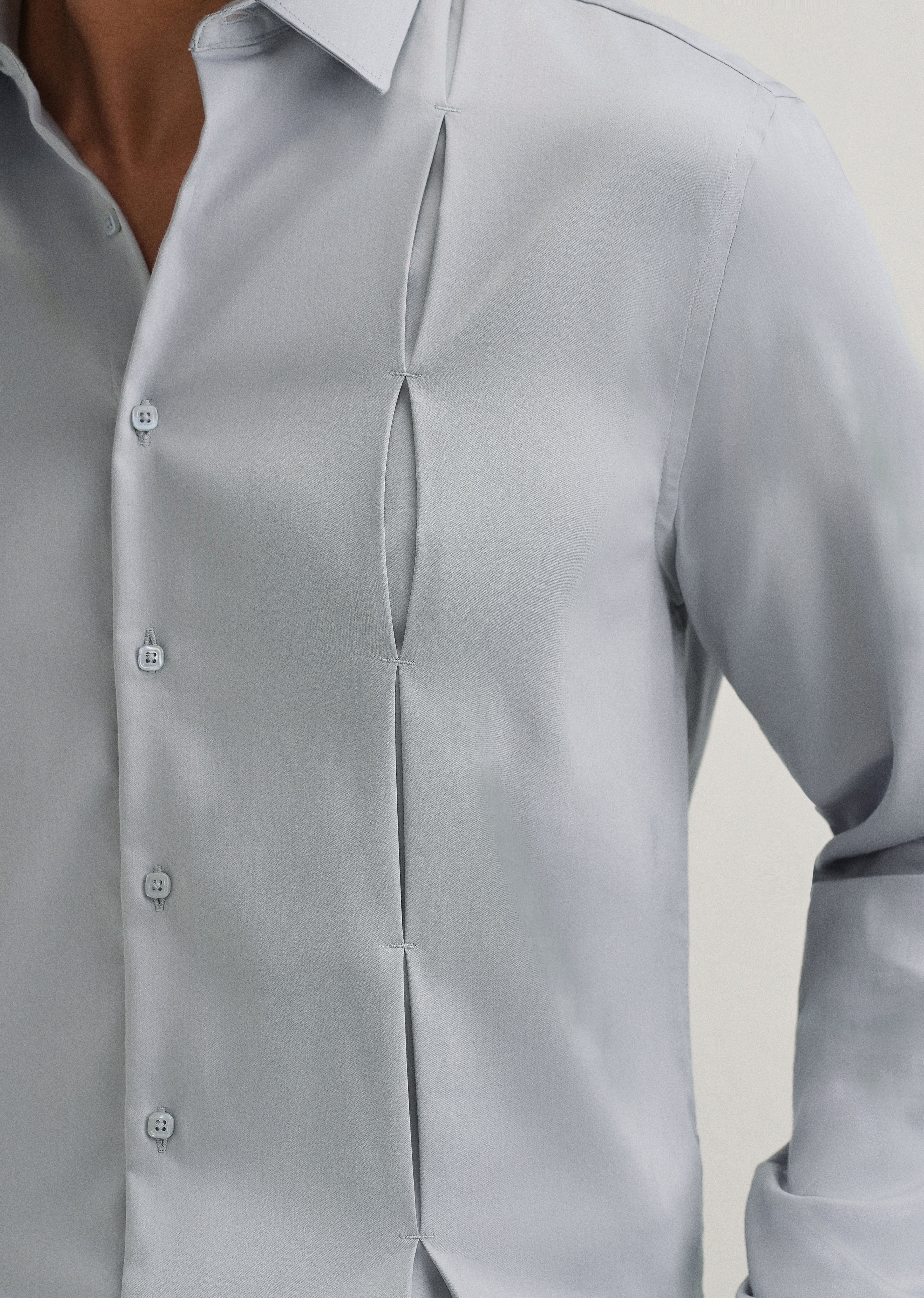Ash Grey Front Panel Open Pleat Shirt