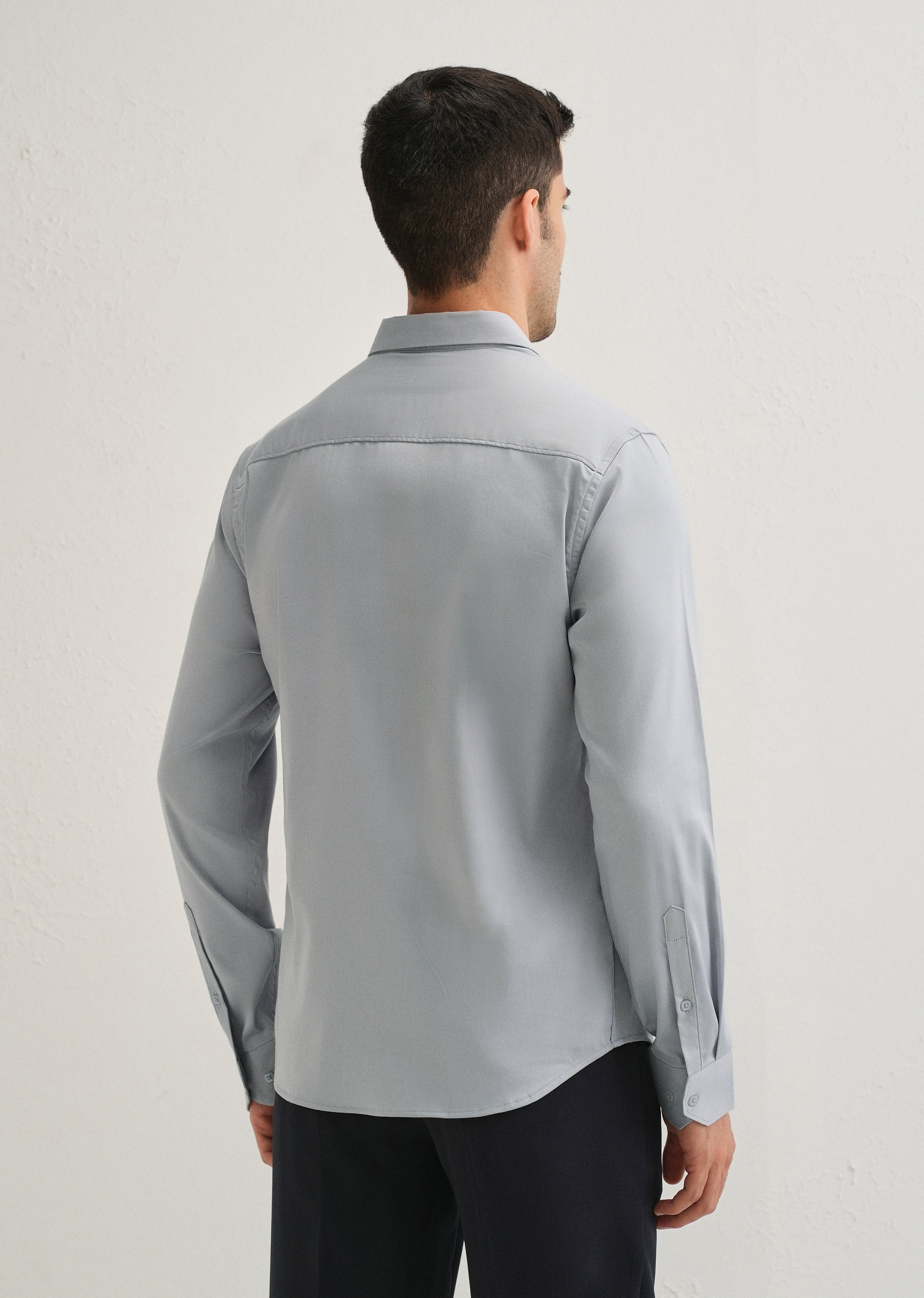 Ash Grey Front Panel Open Pleat Shirt