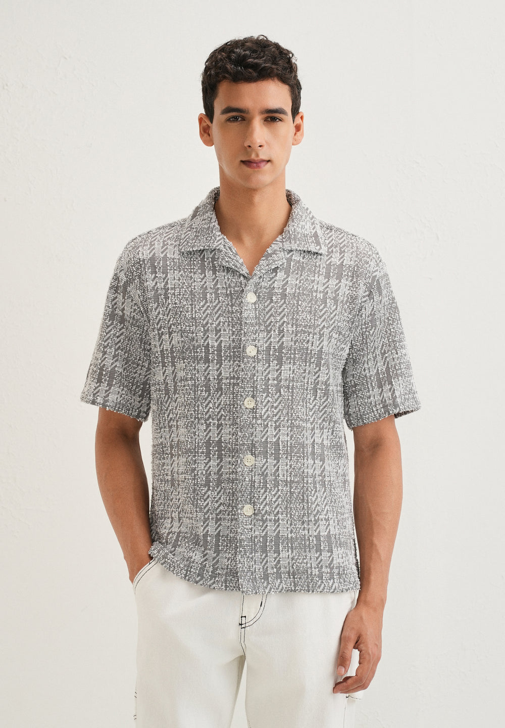 Ash Grey Jacquard Knitted Shirt