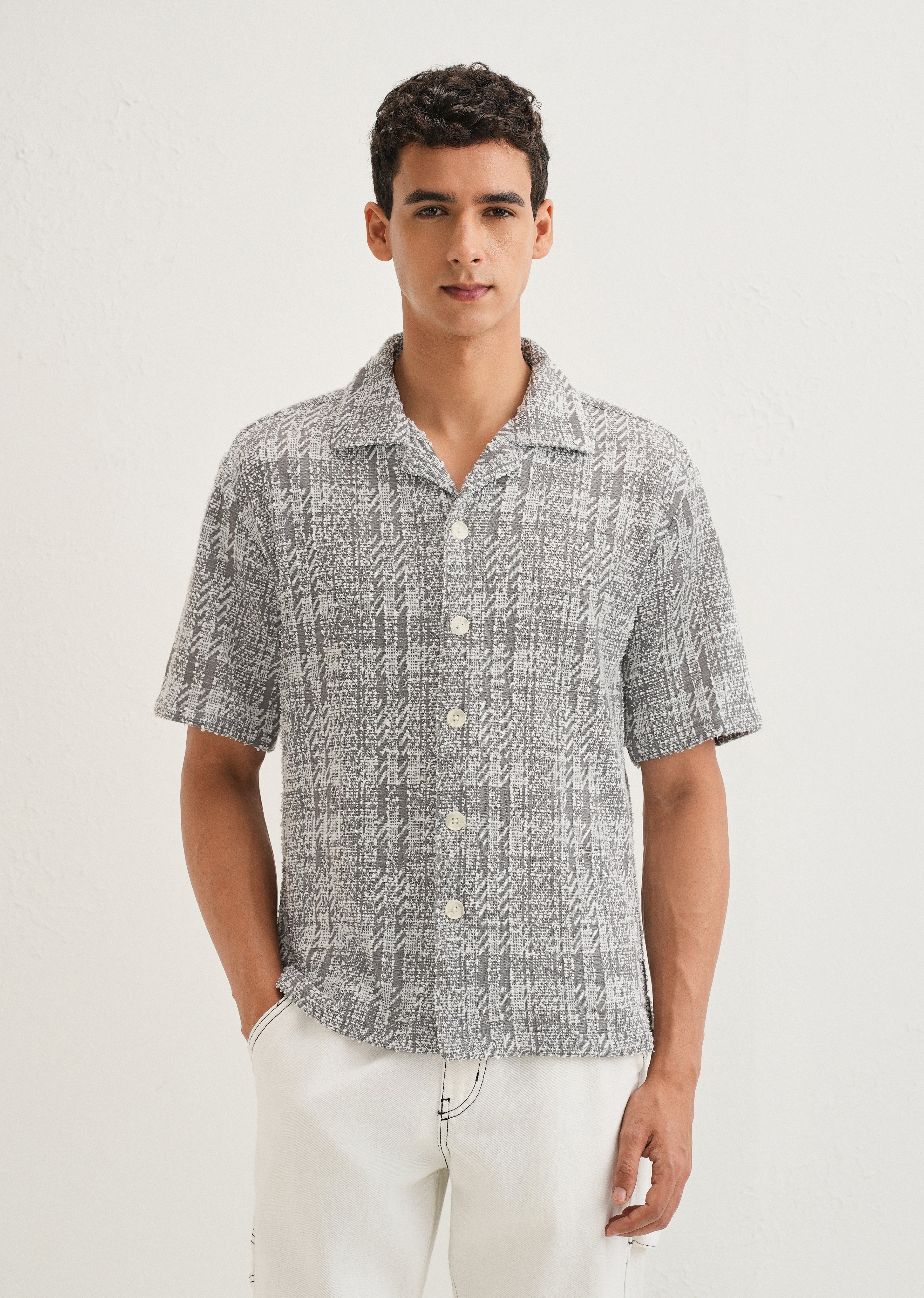 Ash Grey Jacquard Knitted Shirt