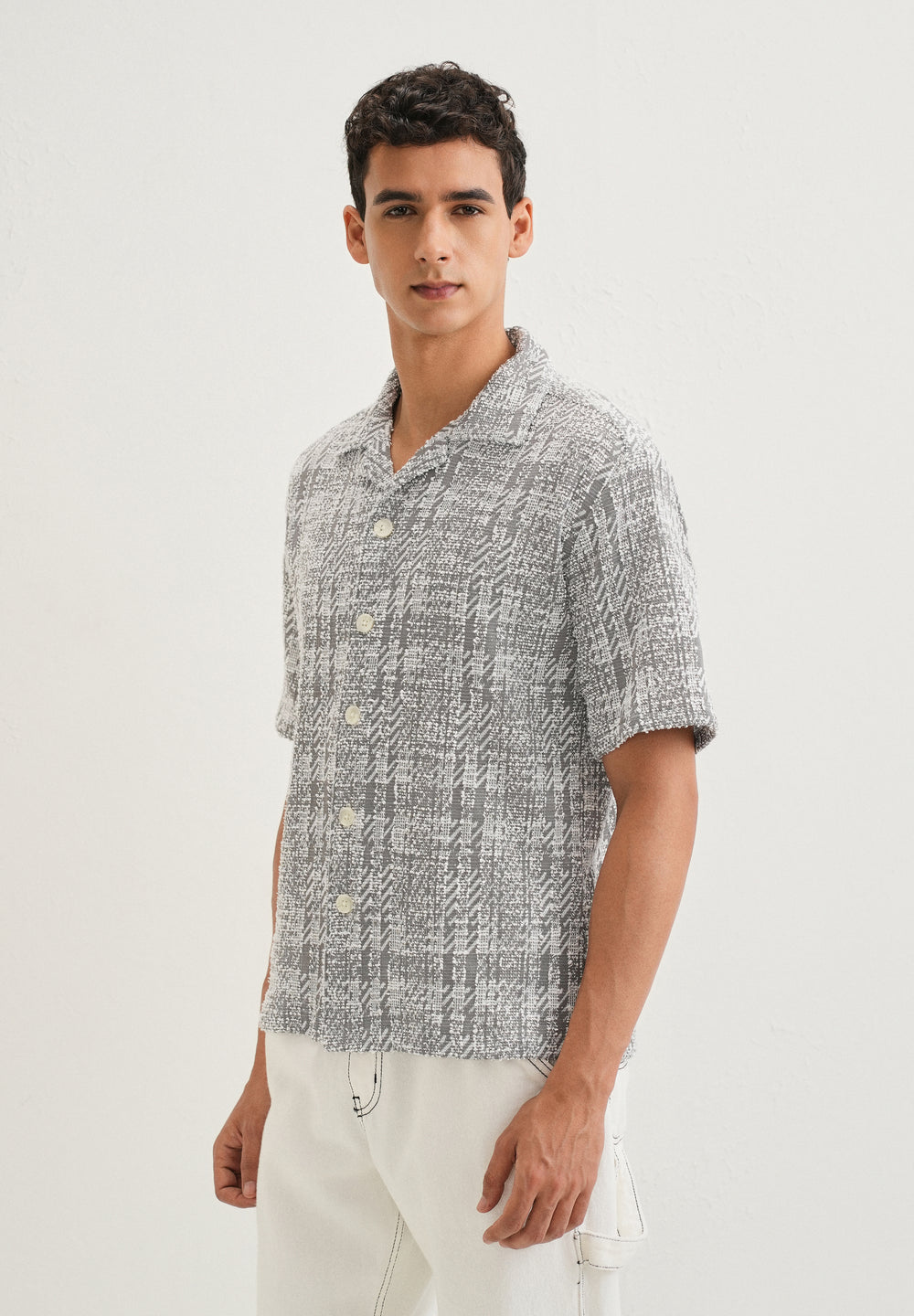 Ash Grey Jacquard Knitted Shirt