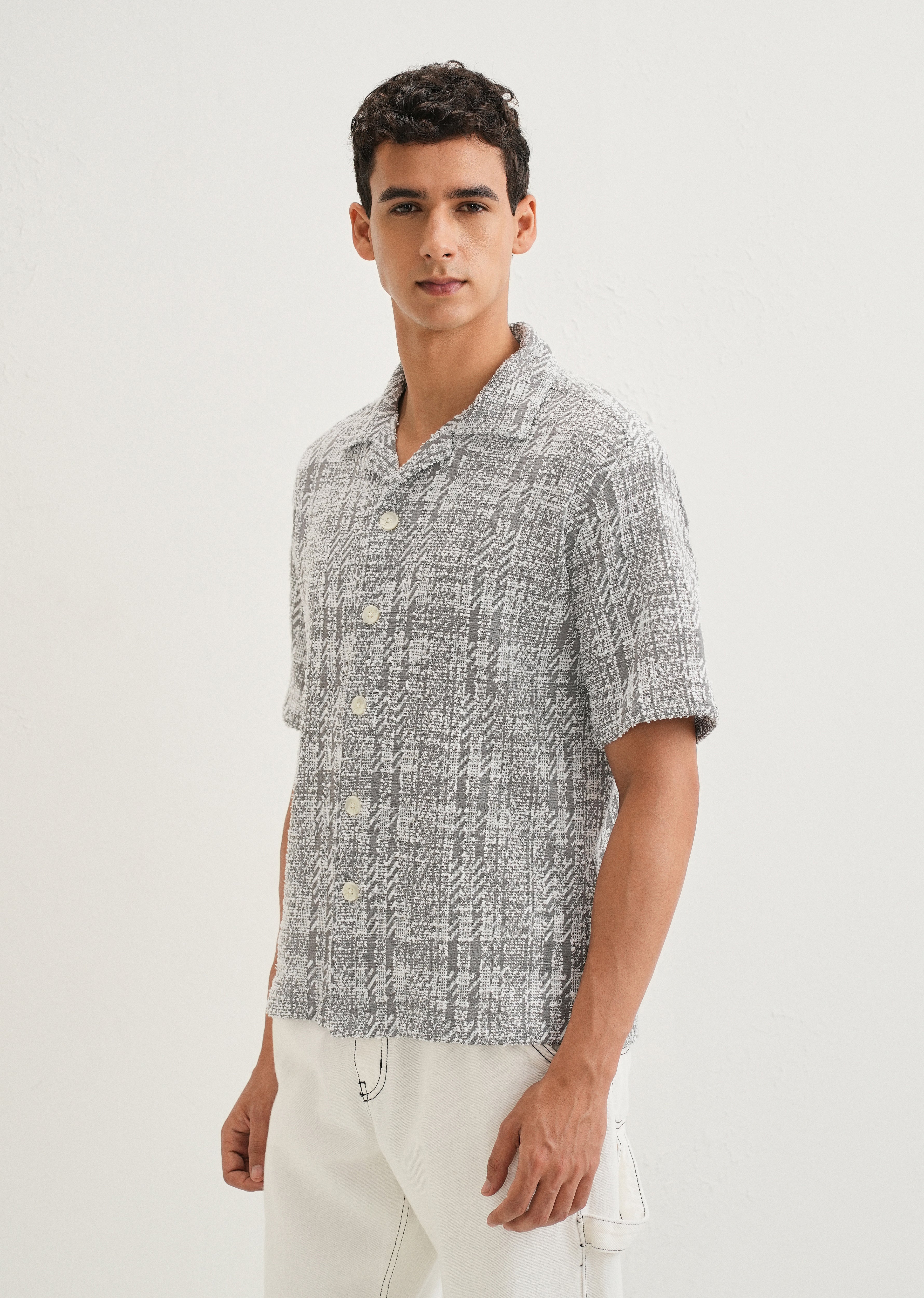 Ash Grey Jacquard Knitted Shirt