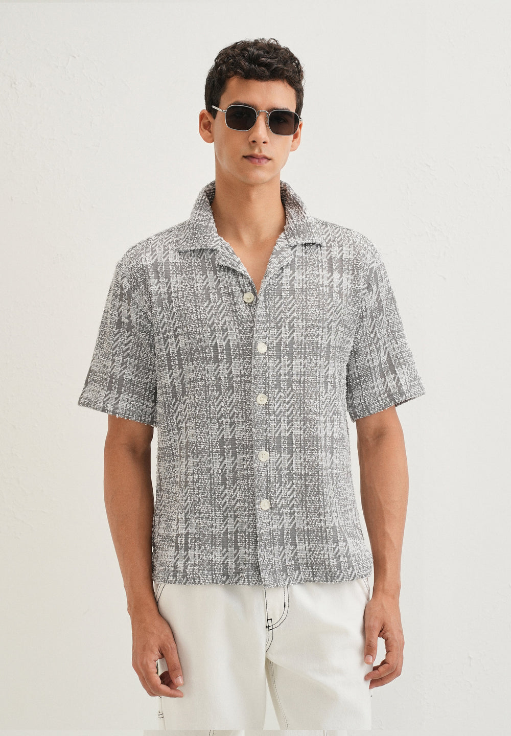 Ash Grey Jacquard Knitted Shirt