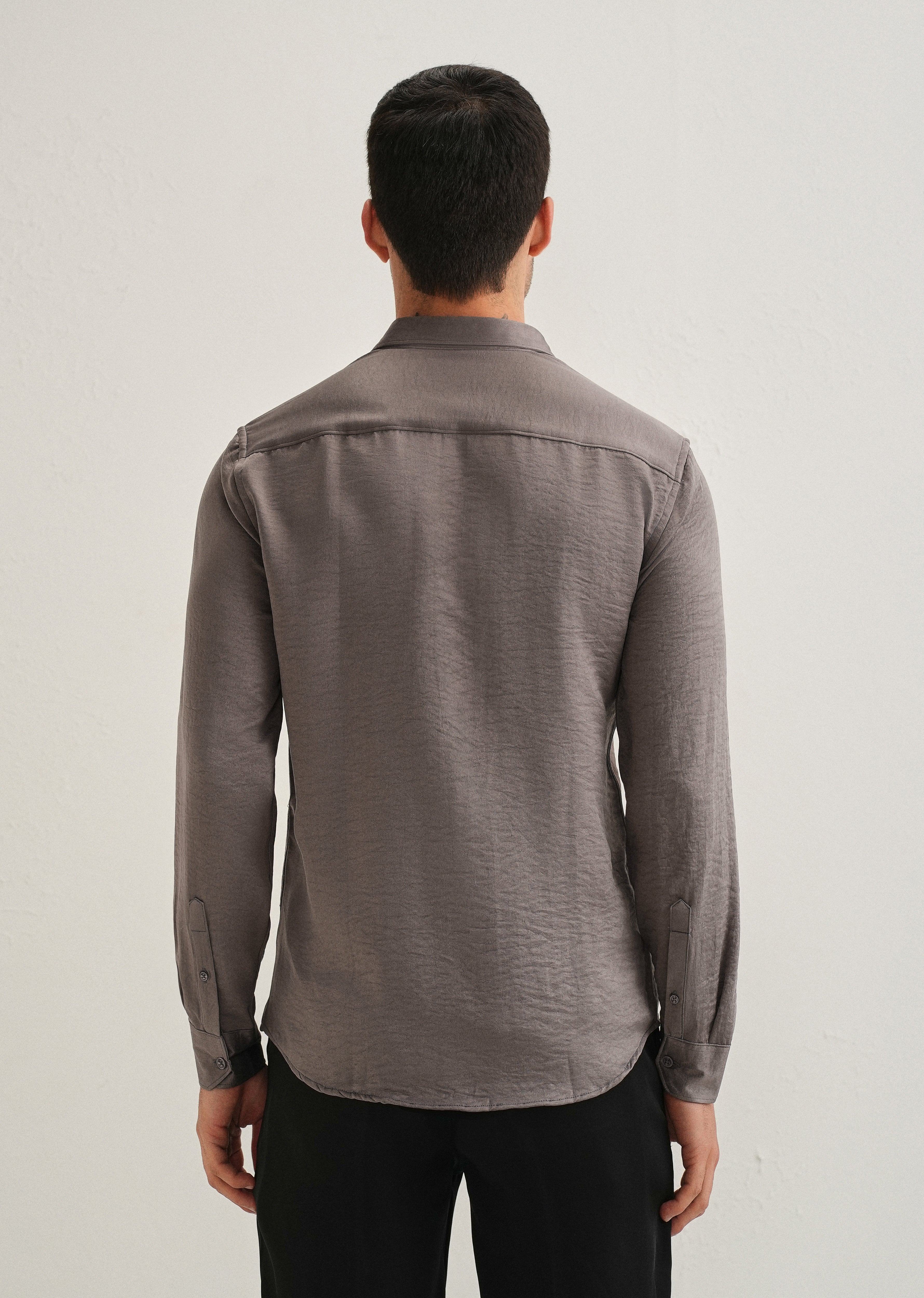 Ash Grey Plain Crushed Satin Shirt
