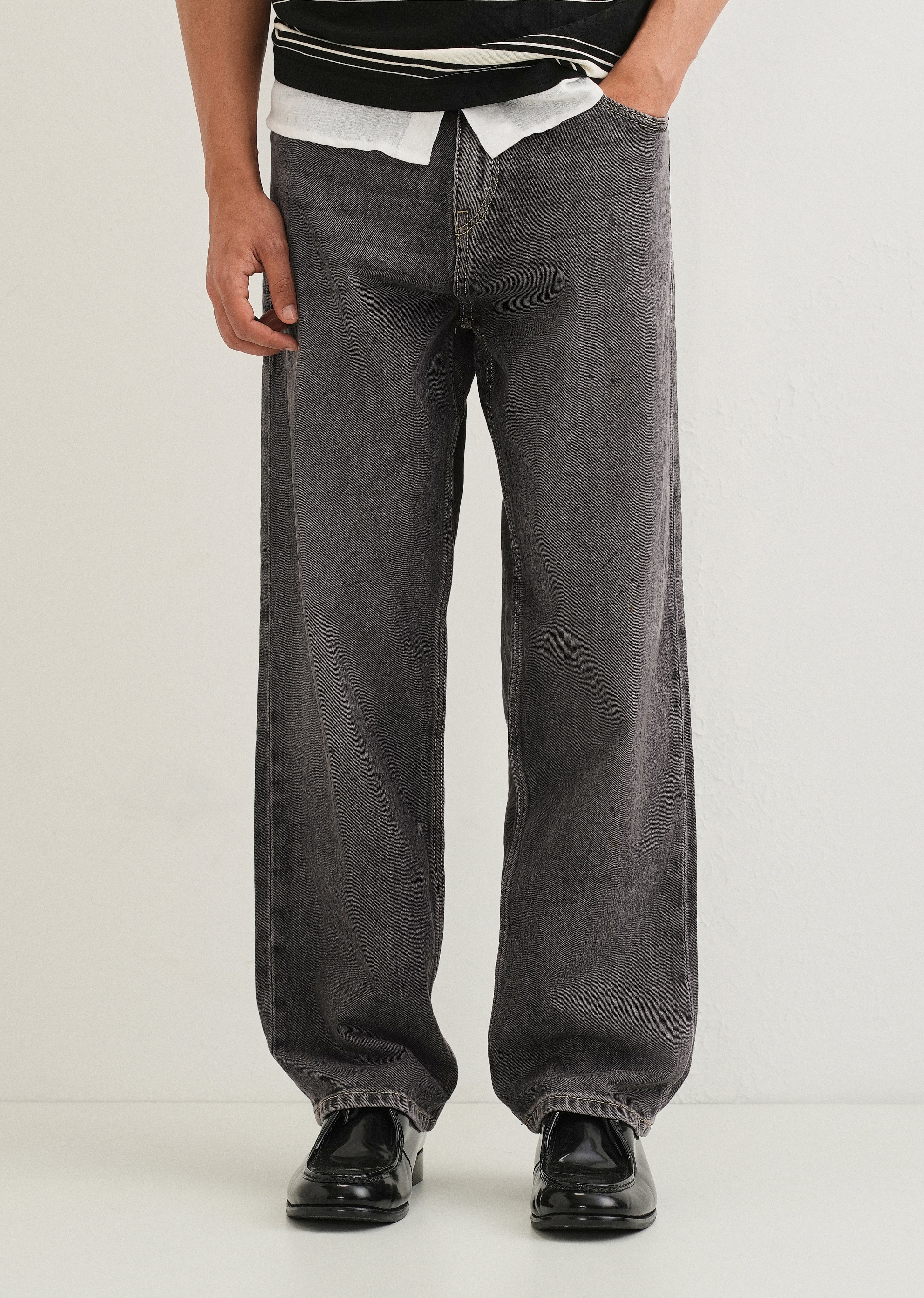 Ash Grey Splatter Straight Fit Denim