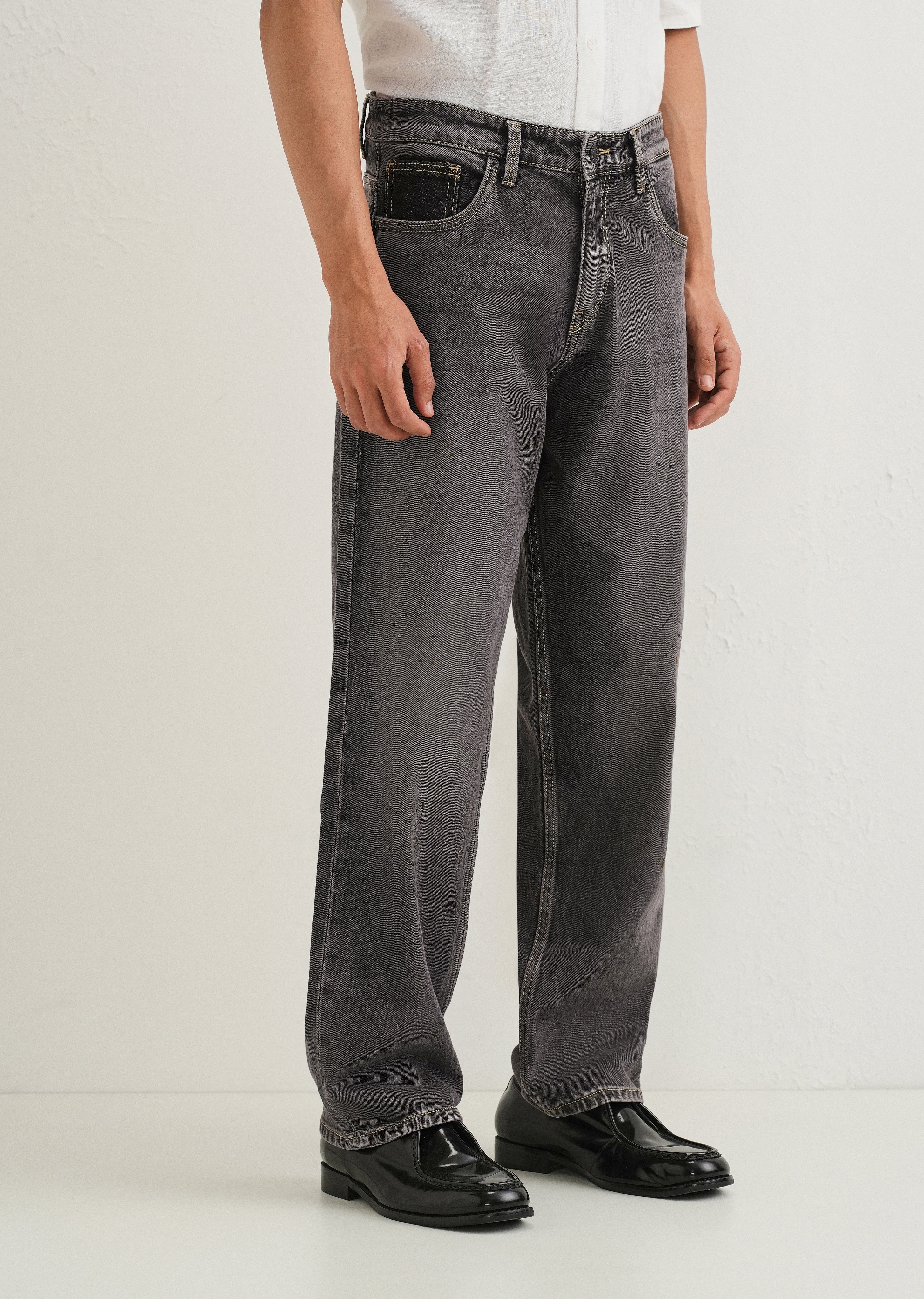 Ash Grey Splatter Straight Fit Denim