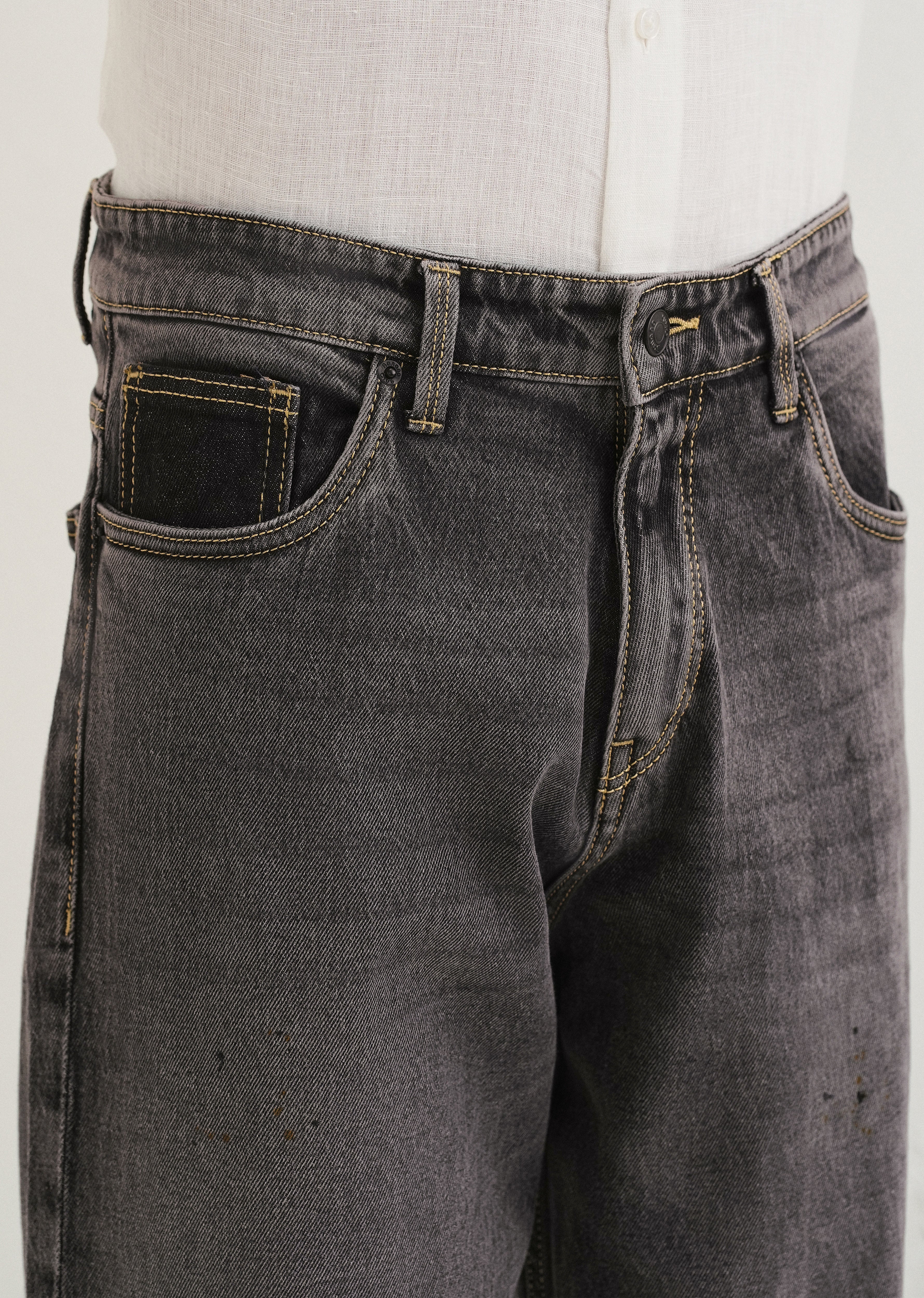 Ash Grey Splatter Straight Fit Denim