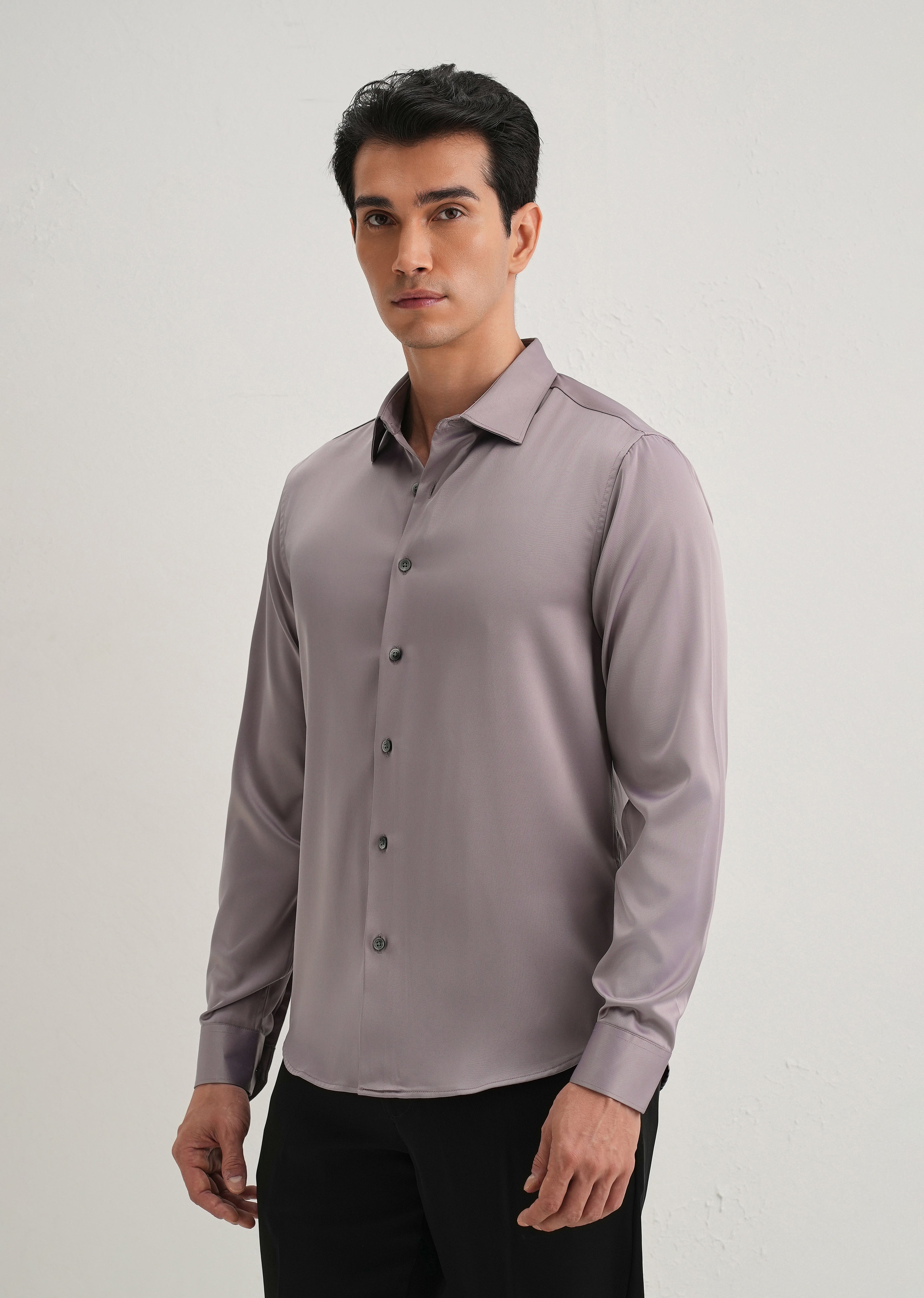 Ash Mauve Satin-Finish Plain Shirt