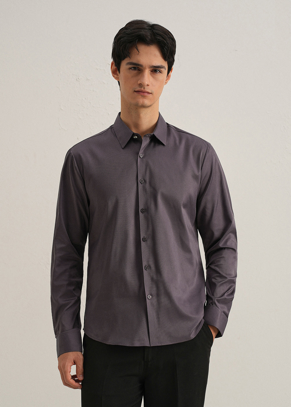 Ash Purple Plain Stitchless Placket Shirt
