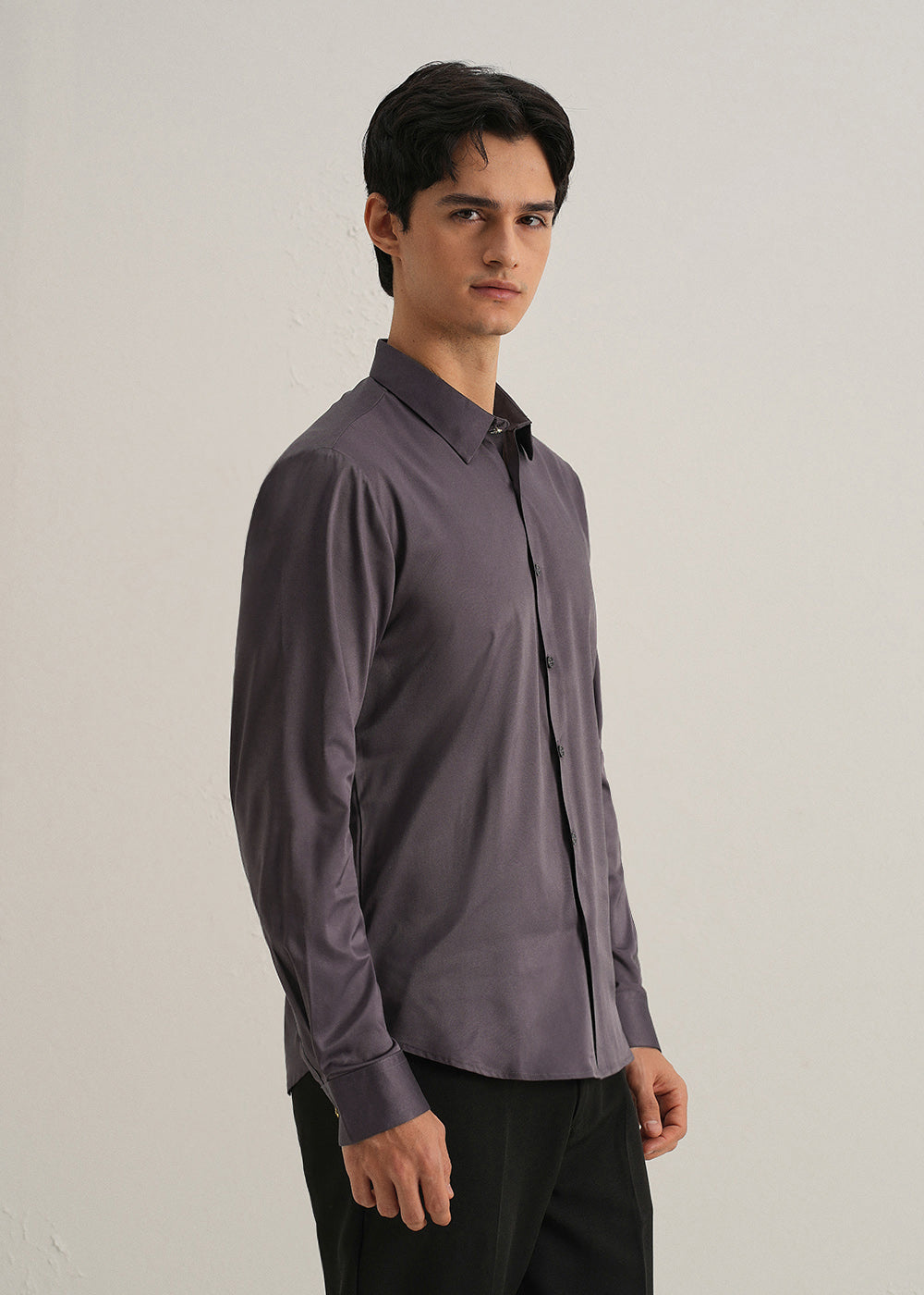 Ash Purple Plain Stitchless Placket Shirt