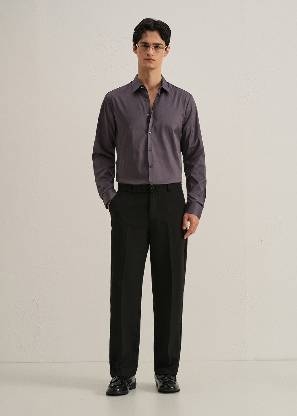 Ash Purple Plain Stitchless Placket Shirt