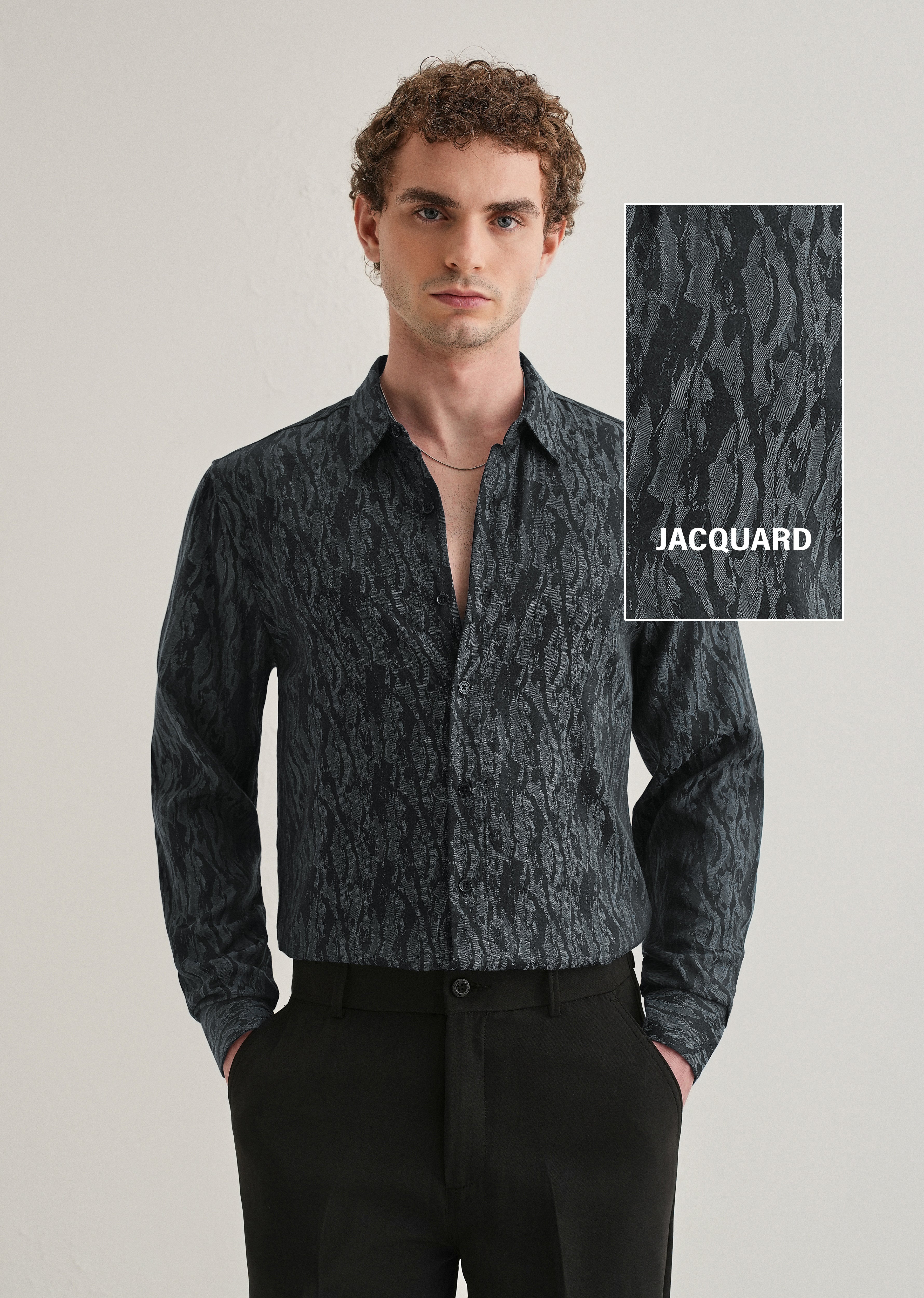 Ash Blue Abstract Jacquard Shirt