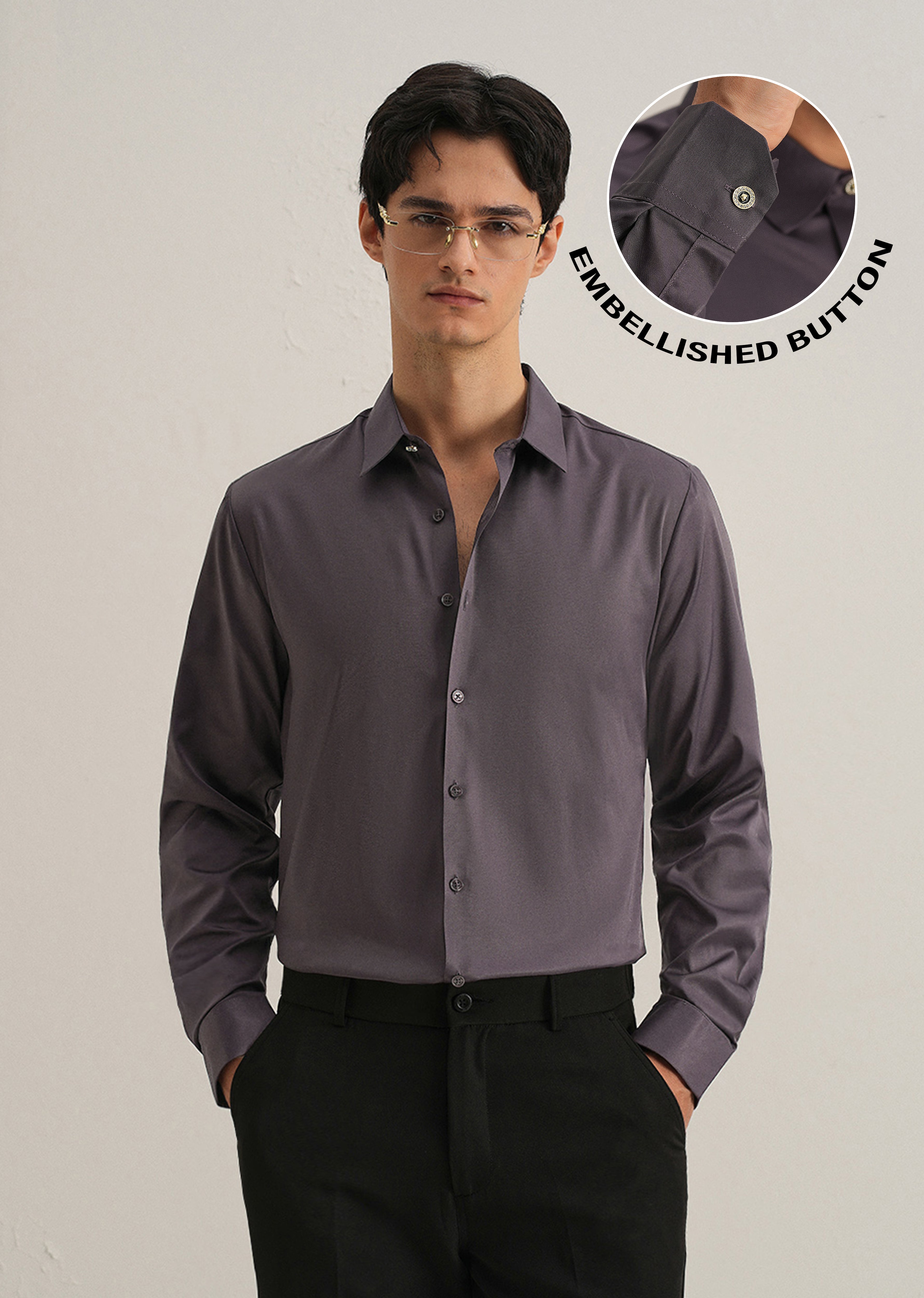 Ash Purple Plain Stitchless Placket Shirt