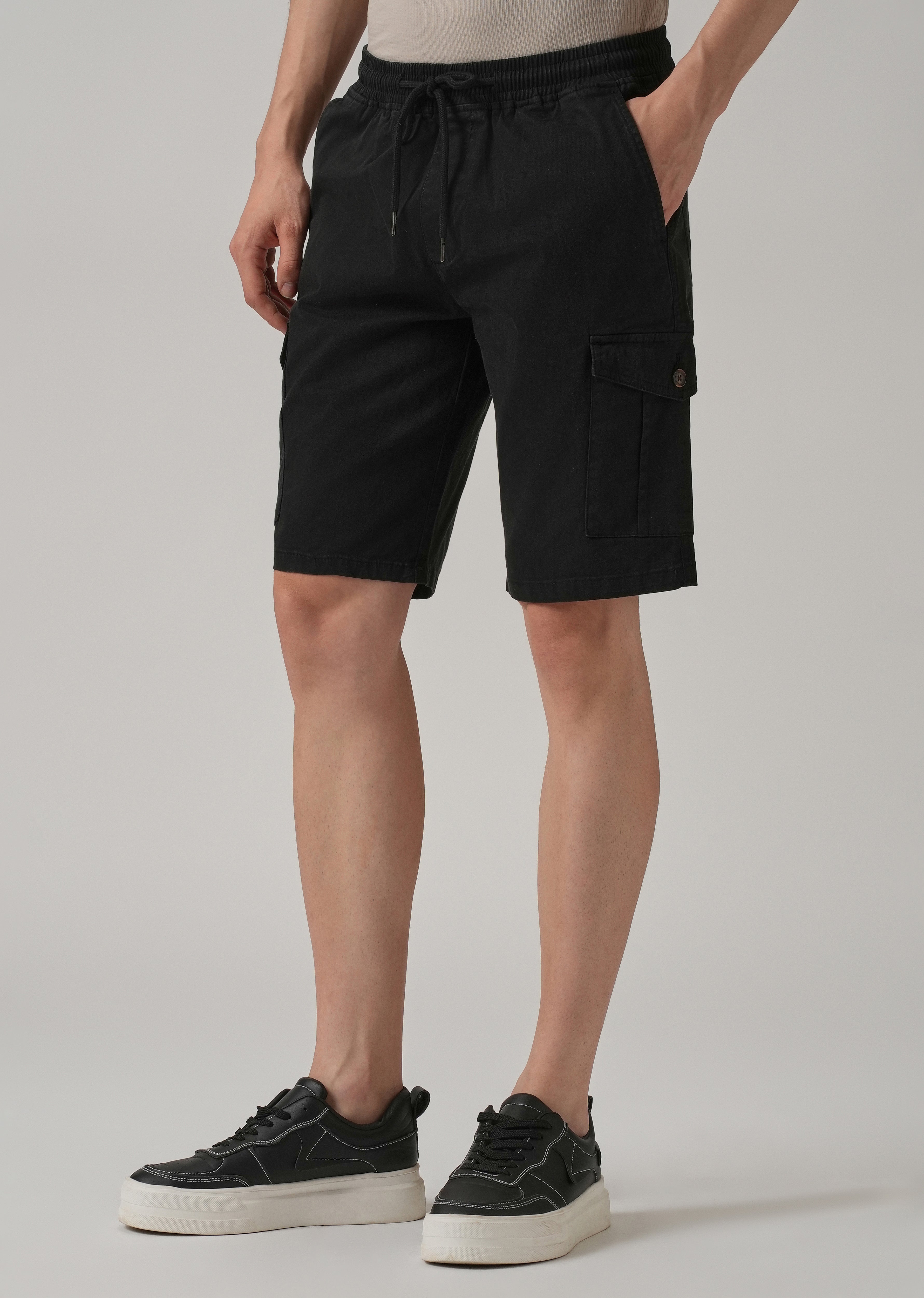 Asher Black Cotton Cargo Shorts