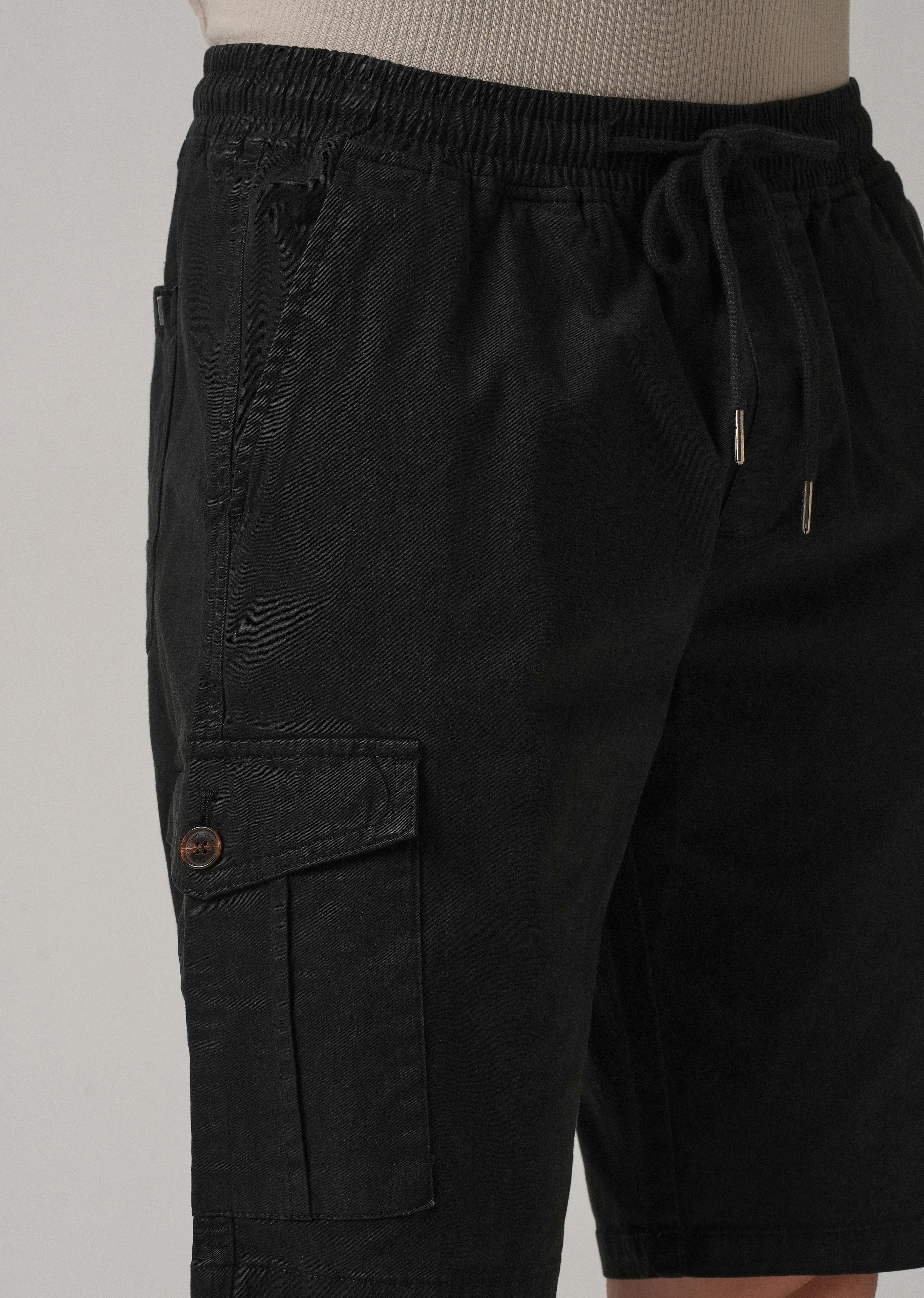 Asher Black Cotton Cargo Shorts