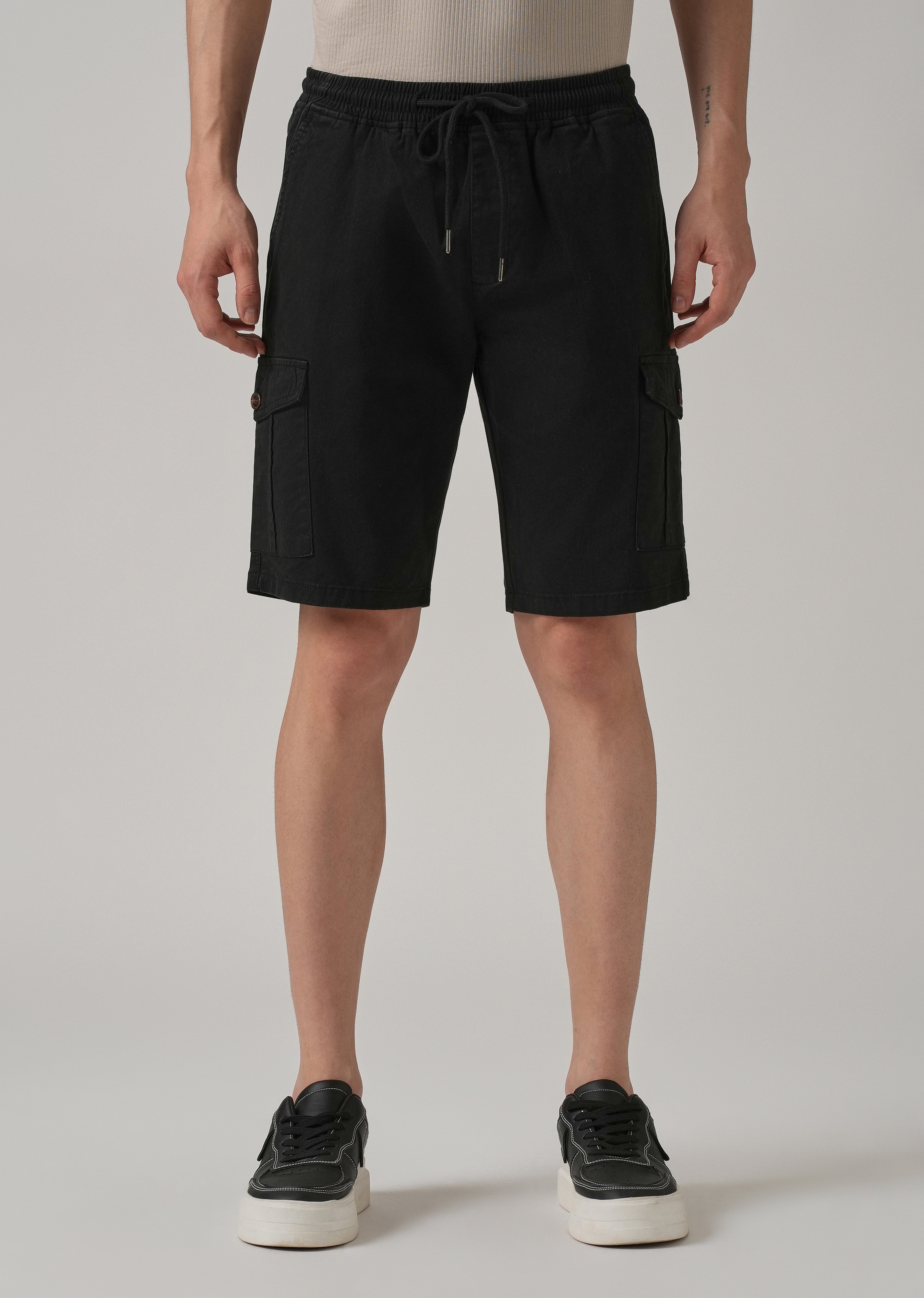 Asher Black Cotton Cargo Shorts