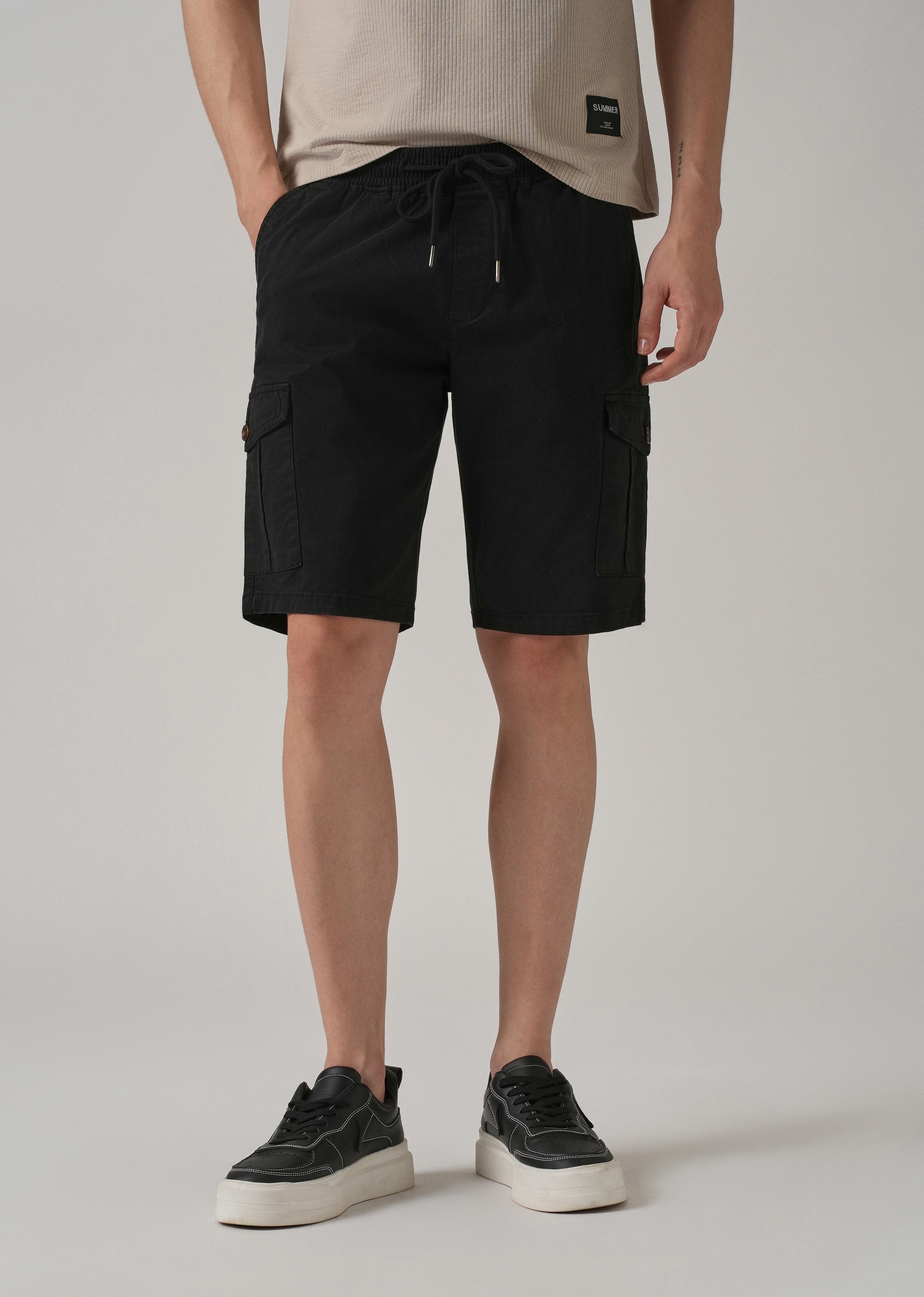 Asher Black Cotton Cargo Shorts