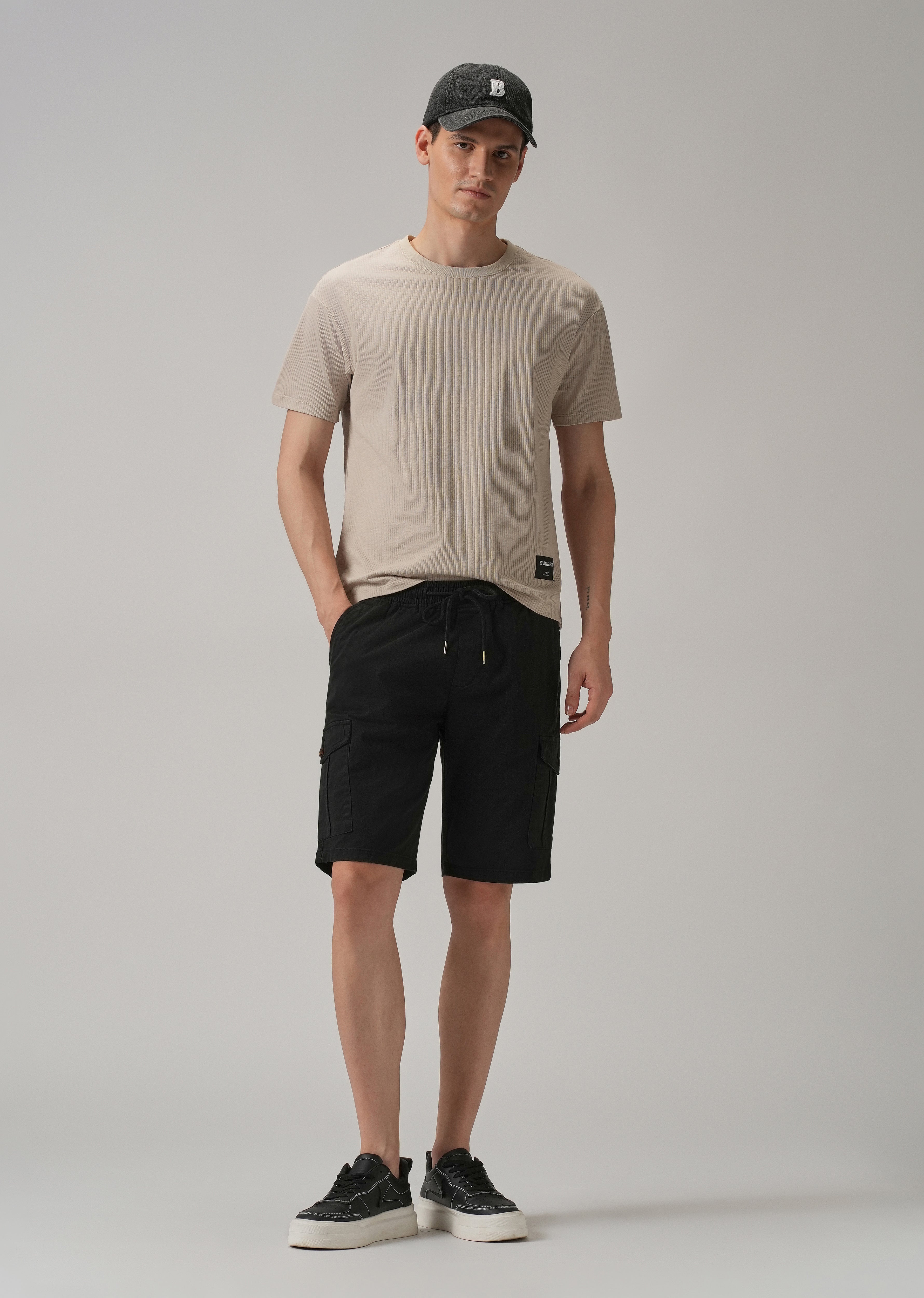 Asher Black Cotton Cargo Shorts