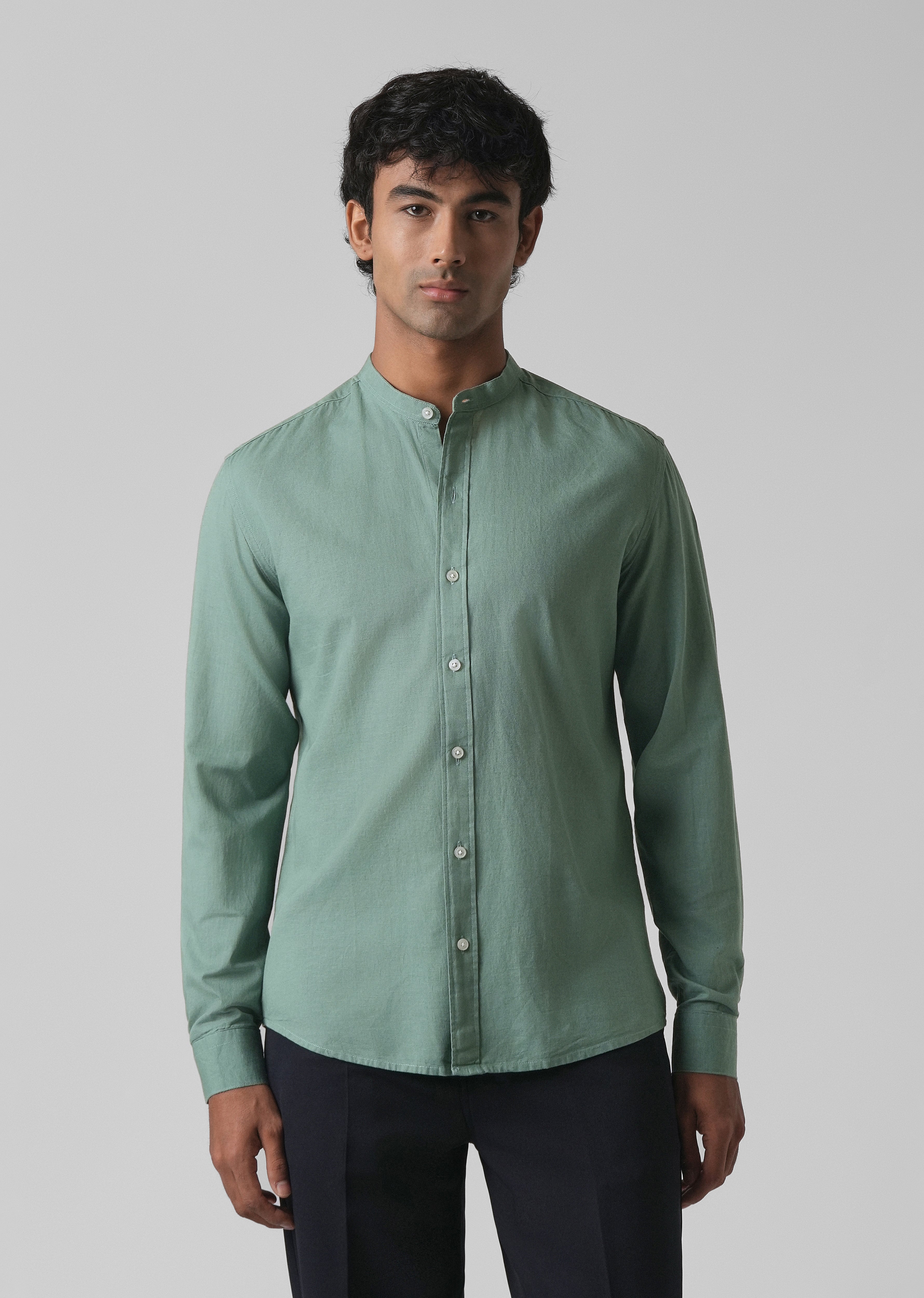 Atlantis Green Cotton Linen Shirt