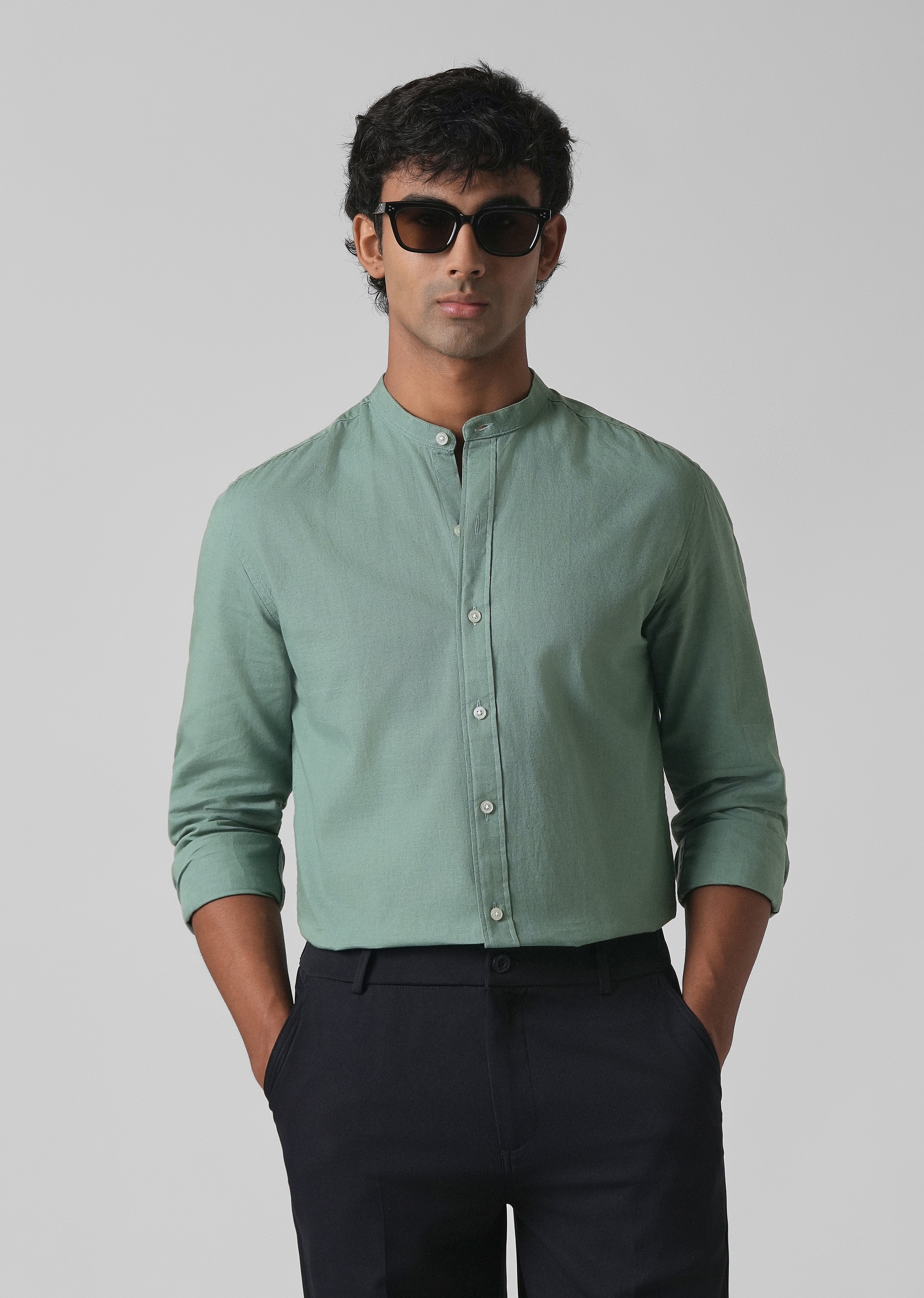 Atlantis Green Cotton Linen Shirt