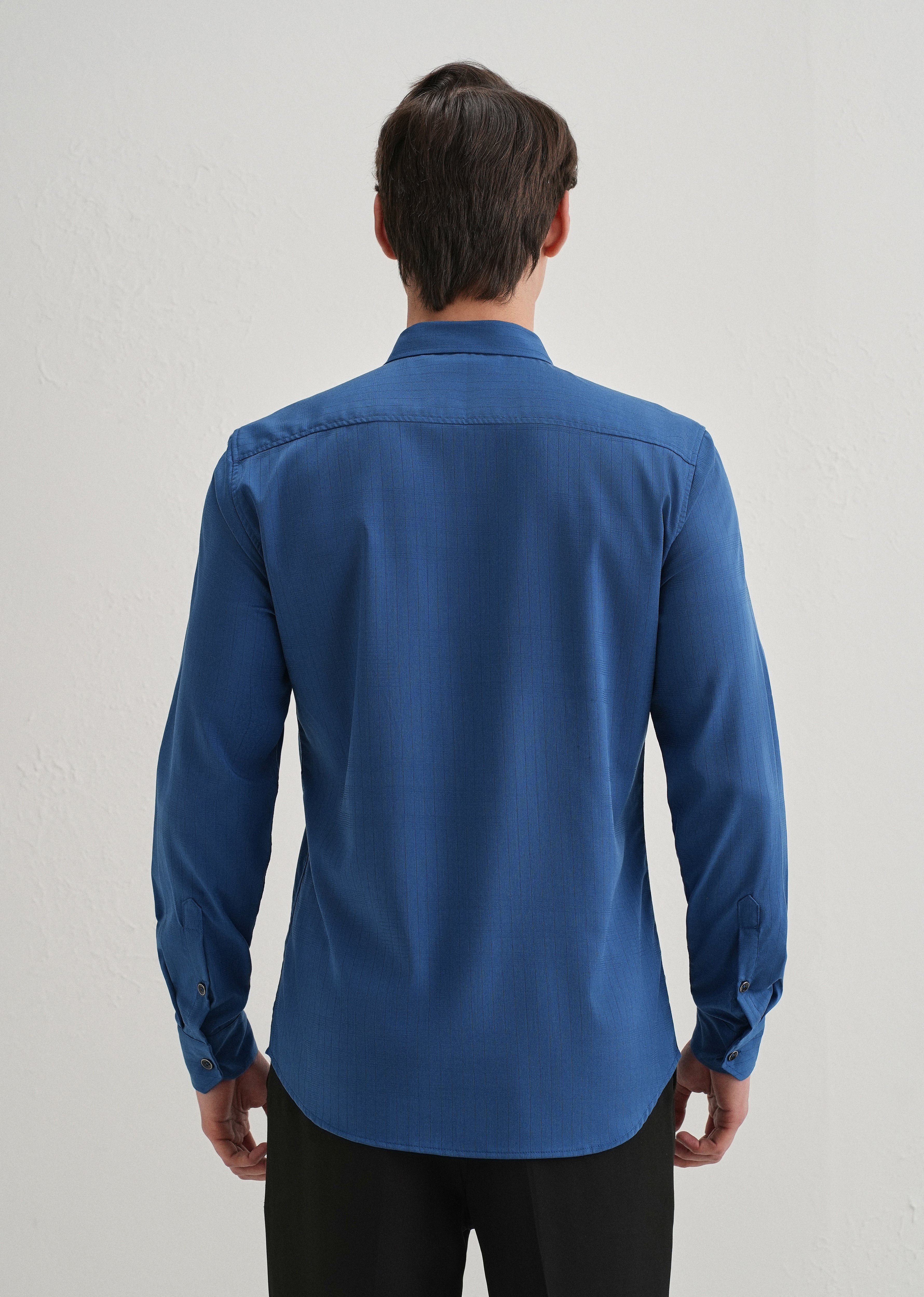 Azure Blue Self Striped Plain Shirt