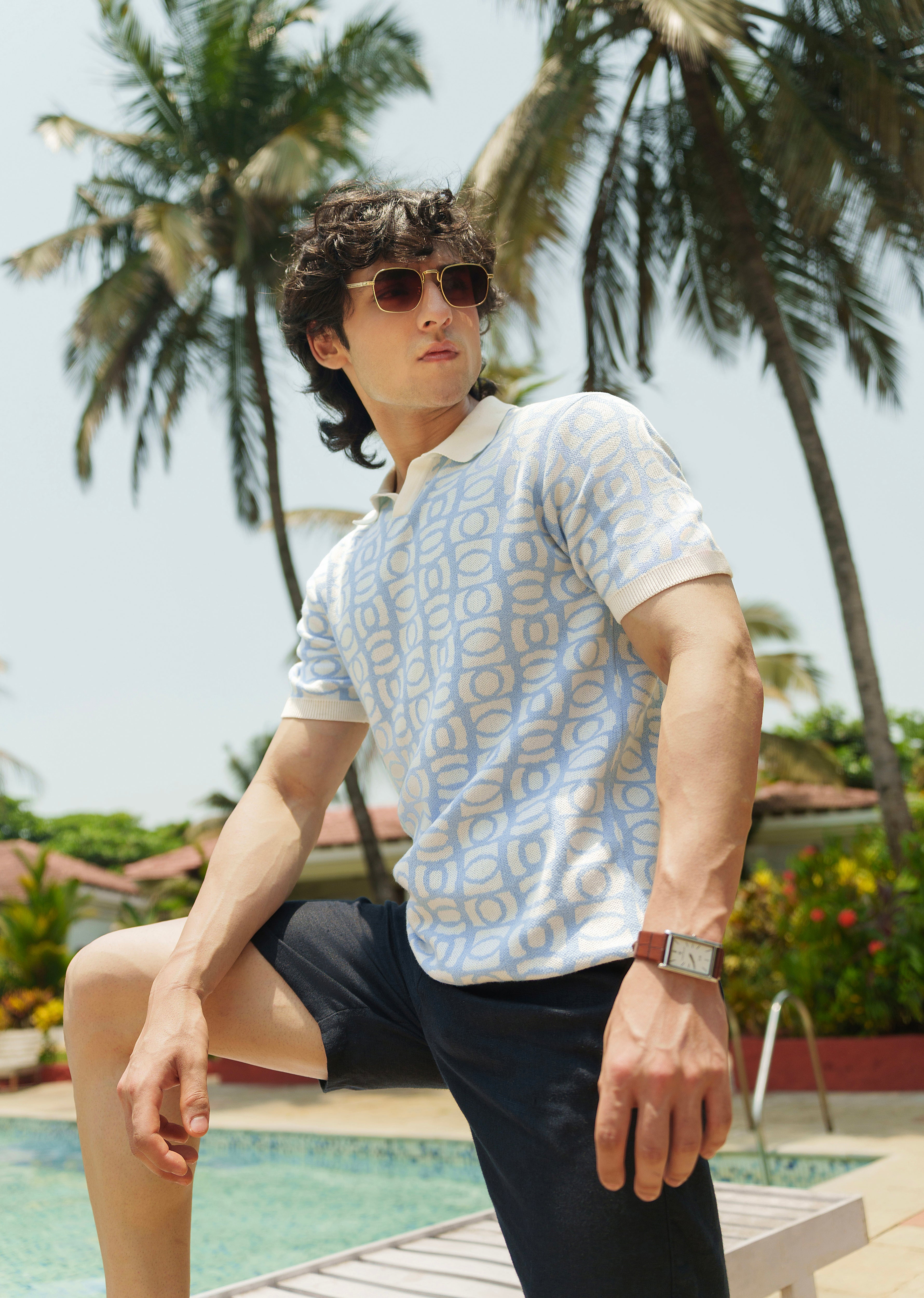Cotton Sky Blue Knitted Polo