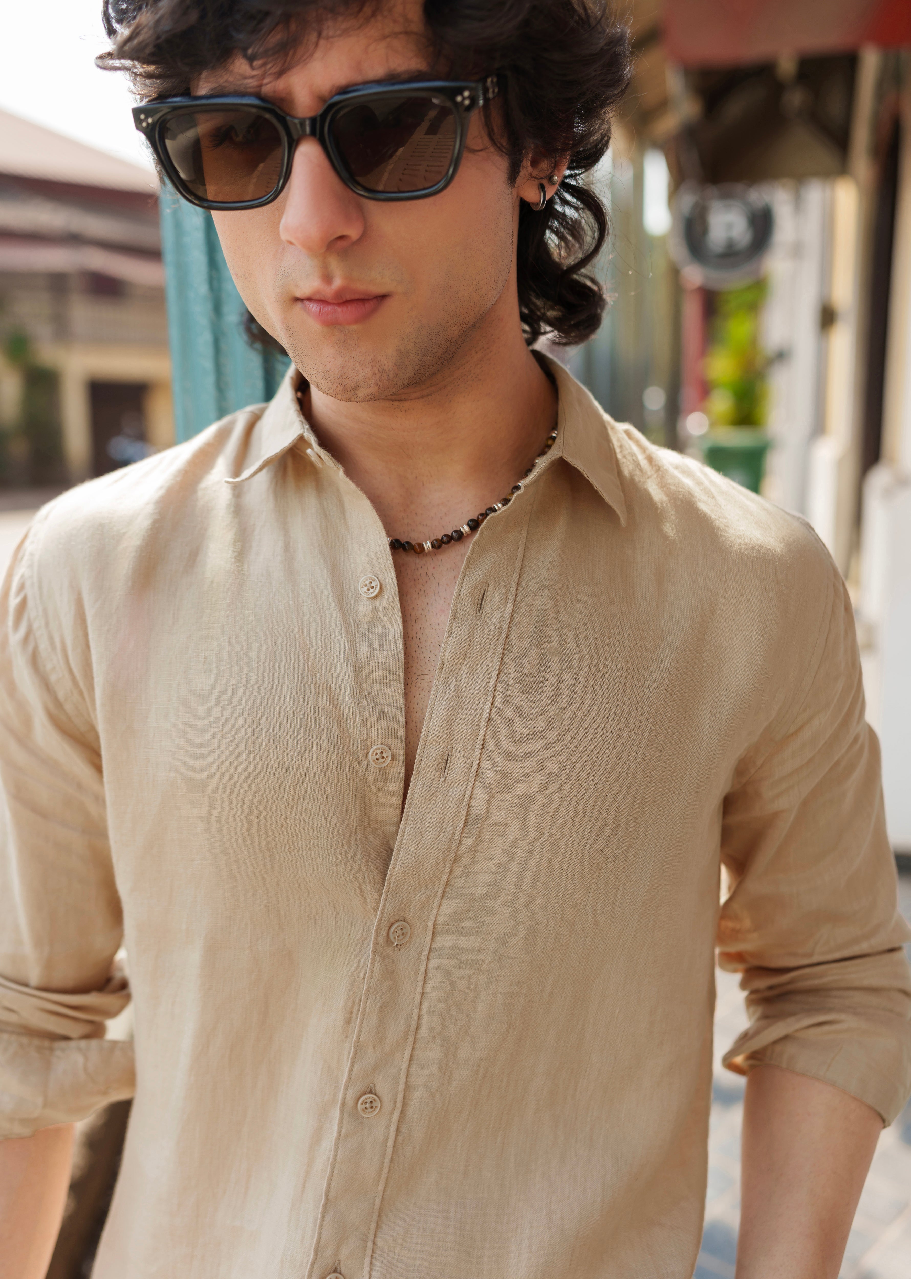 100% Pure Linen Tan Beige Plain Shirt