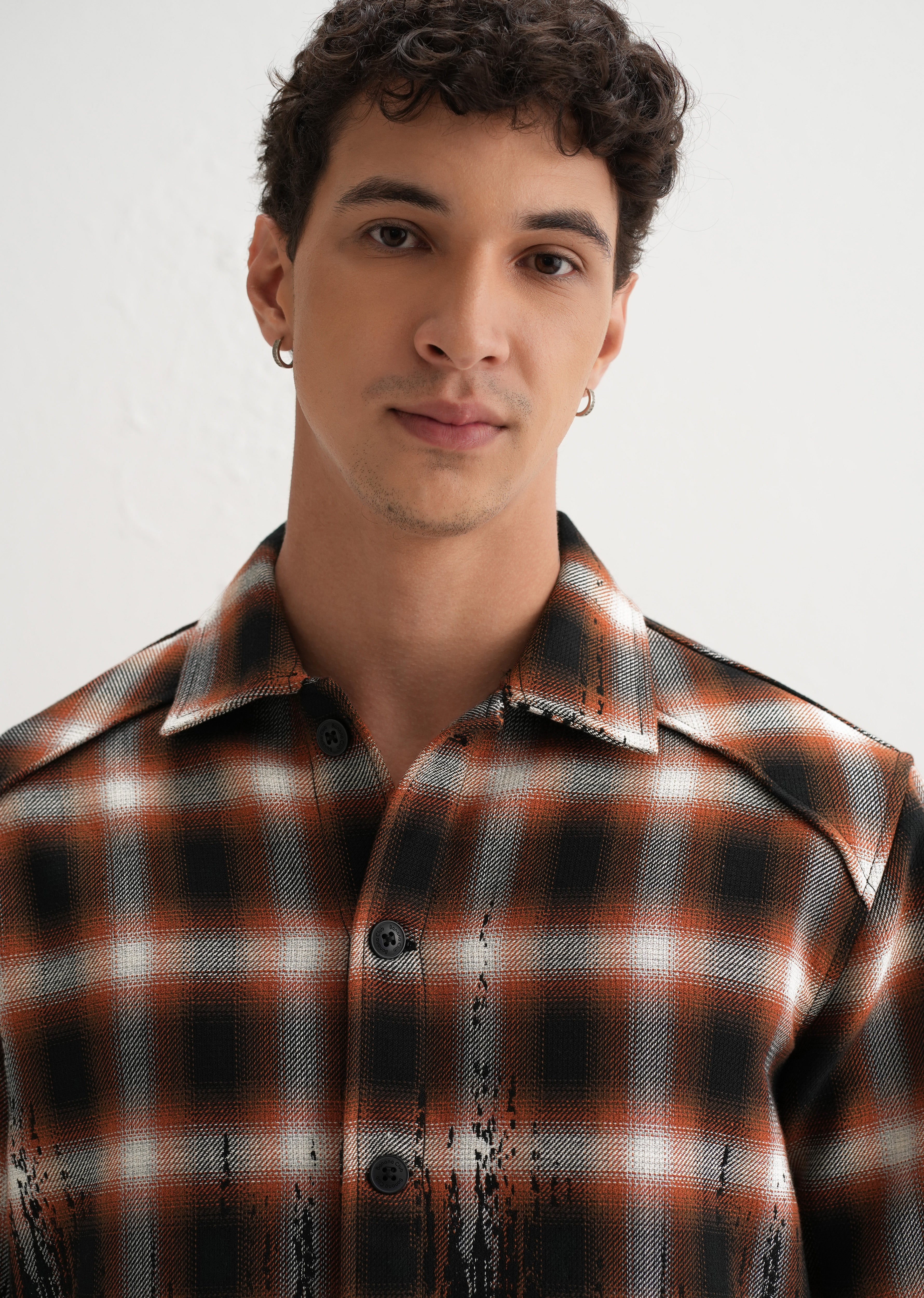 Red Gradient Grunge Check Shacket