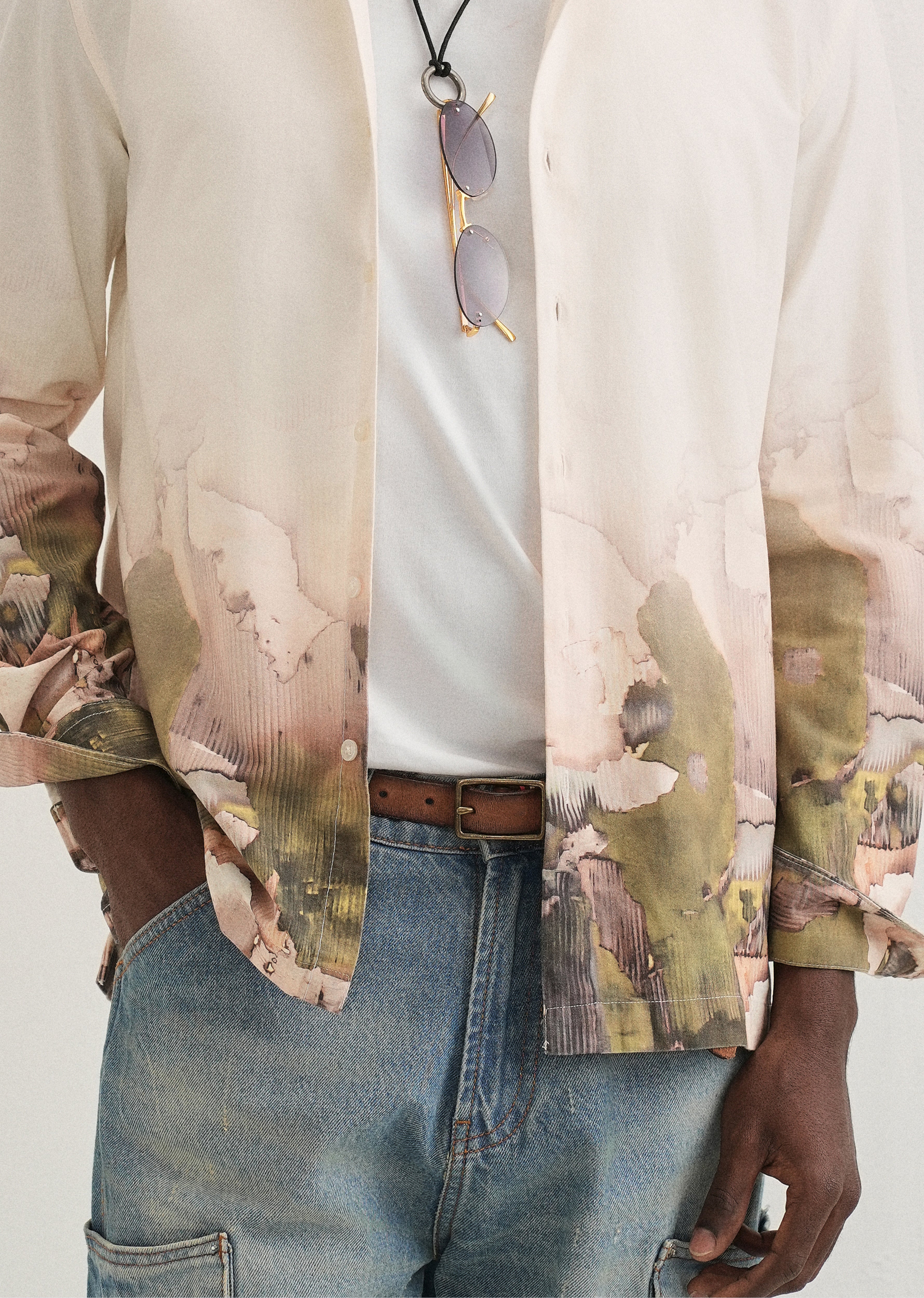 Beige Abstract Linear Printed Shirt