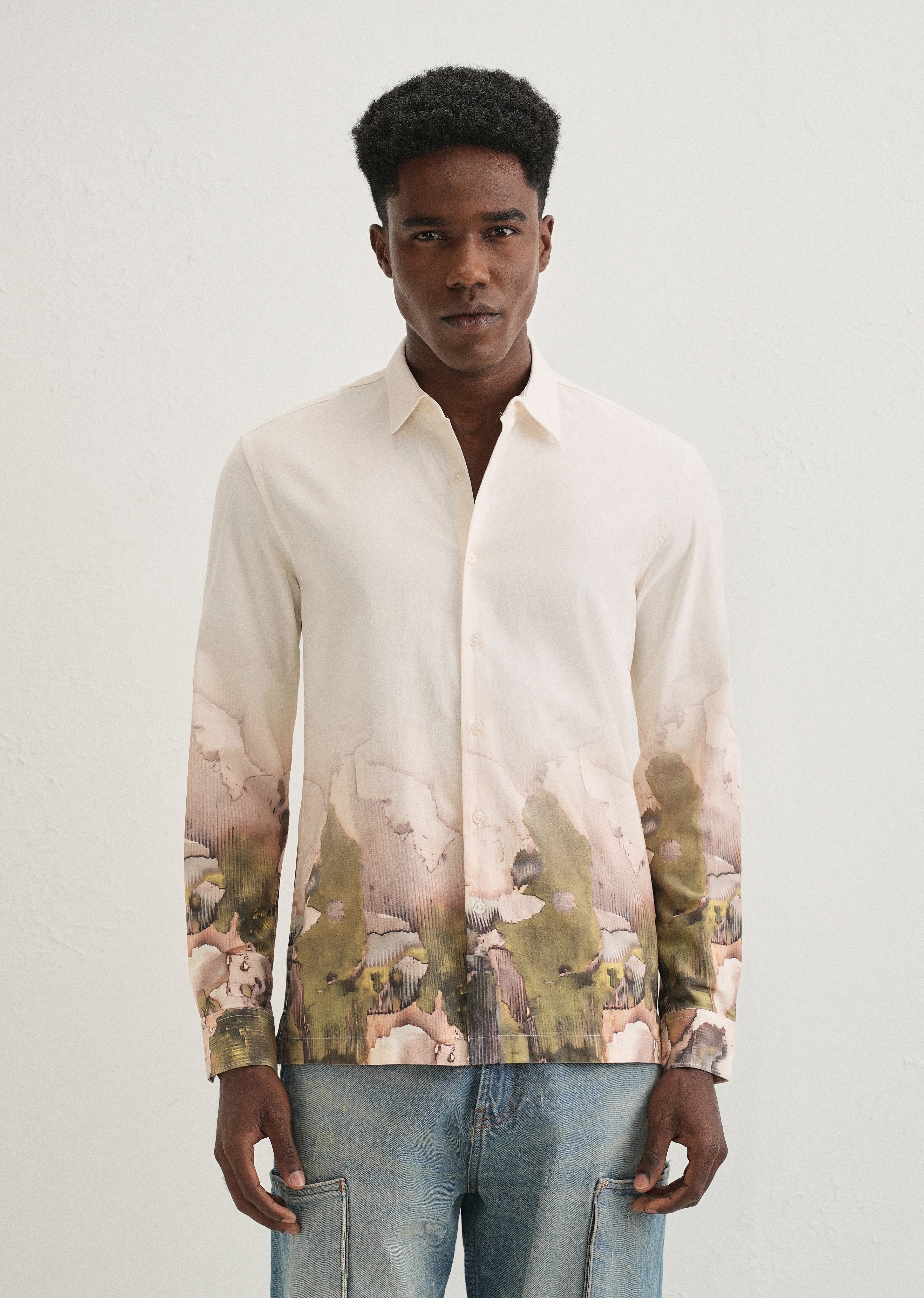 Beige Abstract Linear Printed Shirt